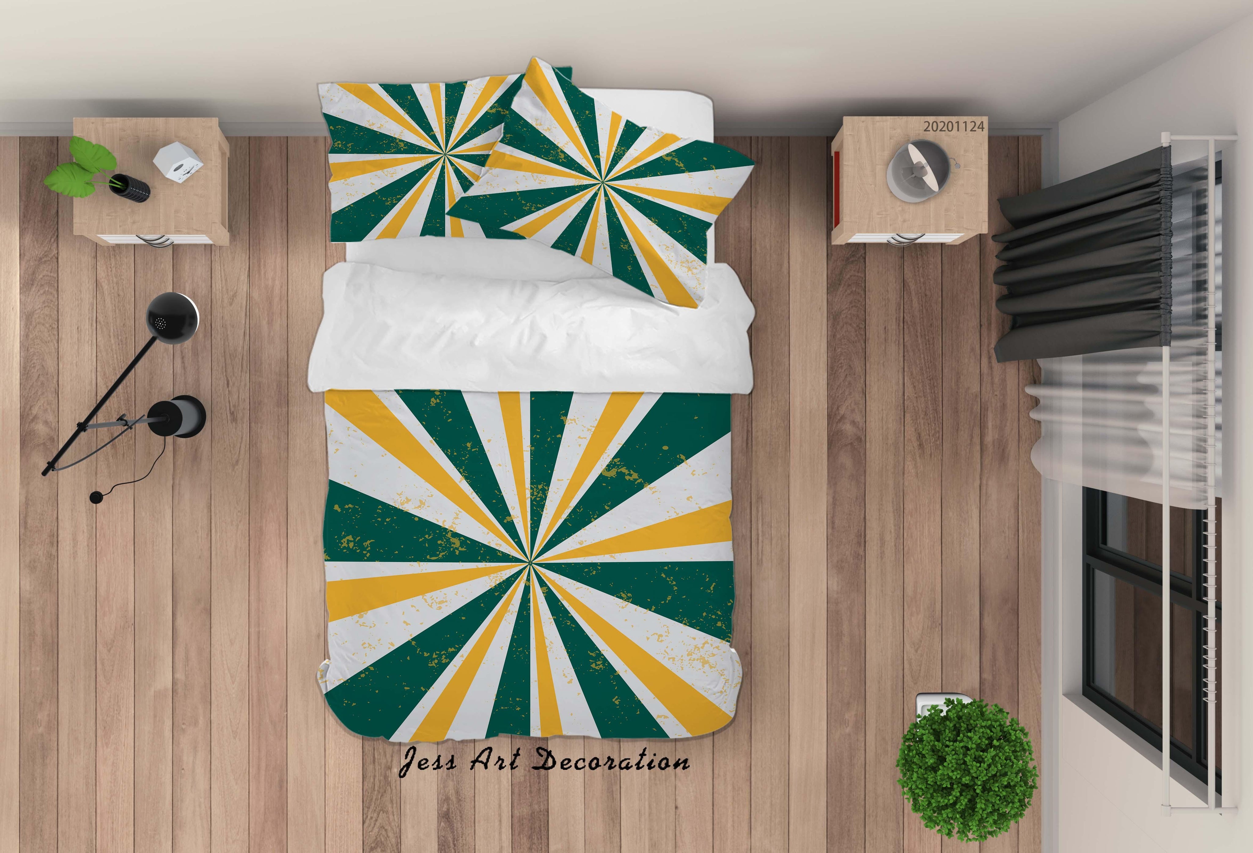 3D Abstract Radial Green Yellow Quilt Cover Set Bedding Set Duvet Cover Pillowcases LXL- Jess Art Decoration