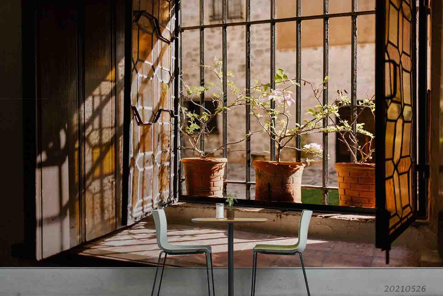 3D Window  Potted Plant Sunny Wall  Mural Wallpaper SWW330- Jess Art Decoration