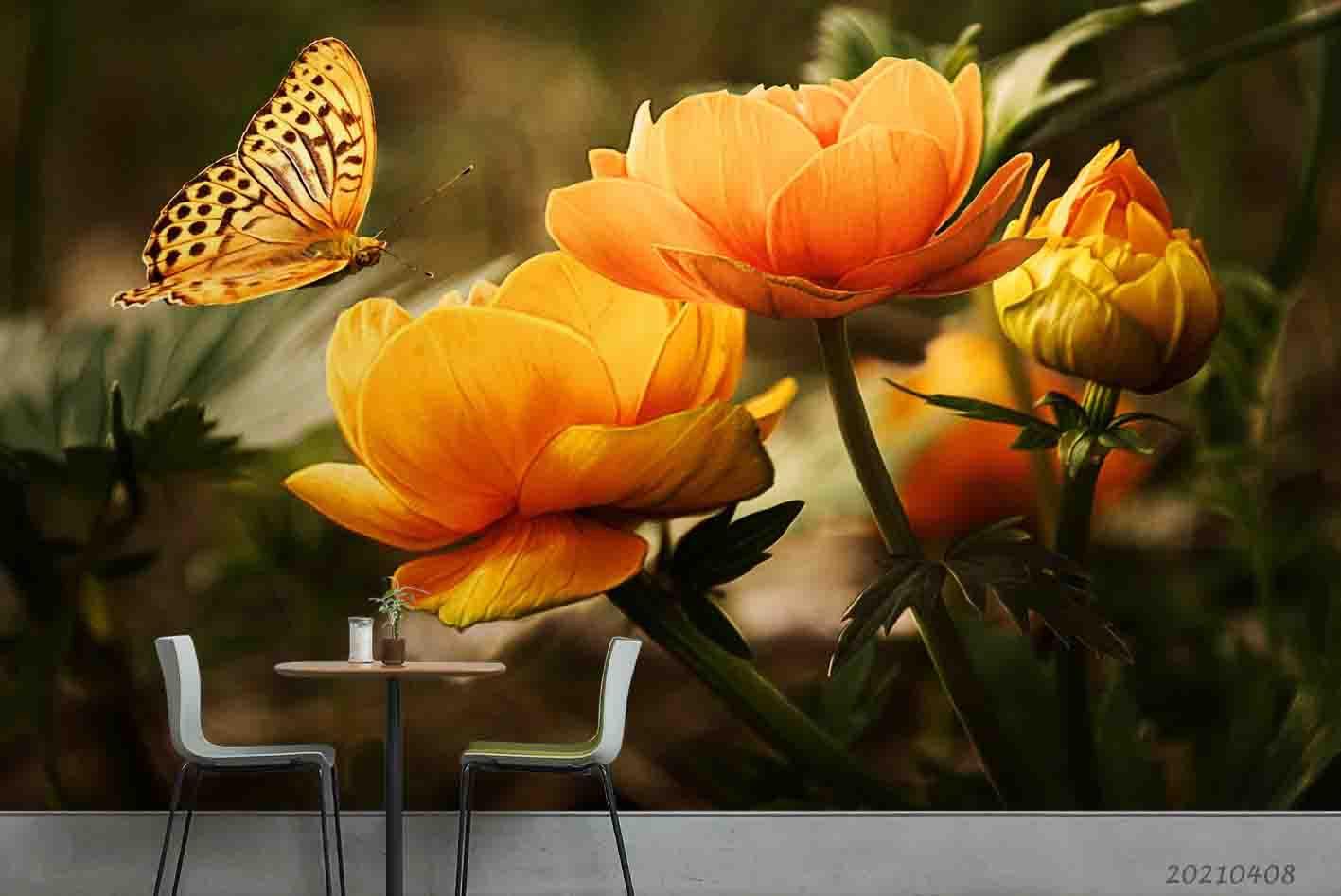 3D Yellow Floral Butterfly Wall Mural Wallpaper LQH 68- Jess Art Decoration