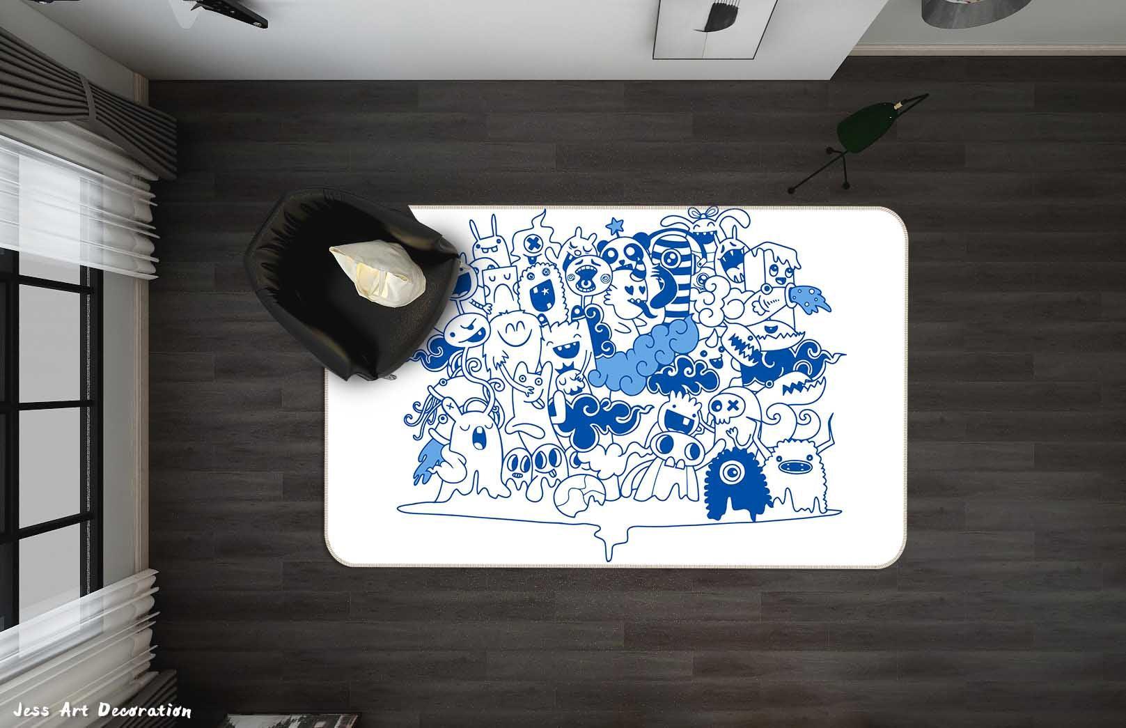 3D Hand Drawing Blue Cartoon Image Graffiti Non-Slip Rug Mat A603 LQH- Jess Art Decoration