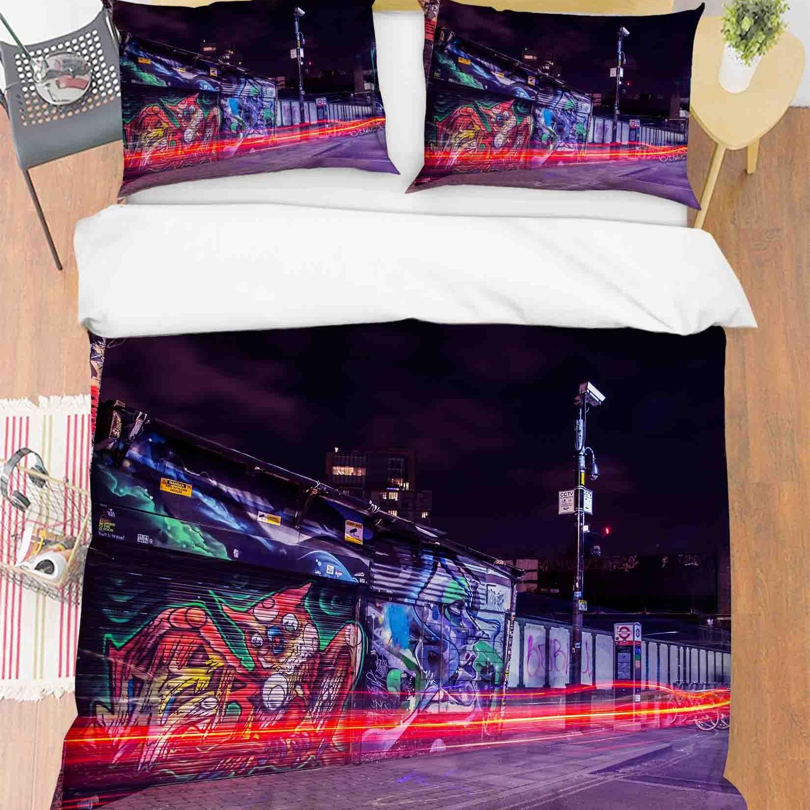 3D Abstract Colored Street Graffiti Quilt Cover Set Bedding Set Duvet Cover Pillowcases 81- Jess Art Decoration