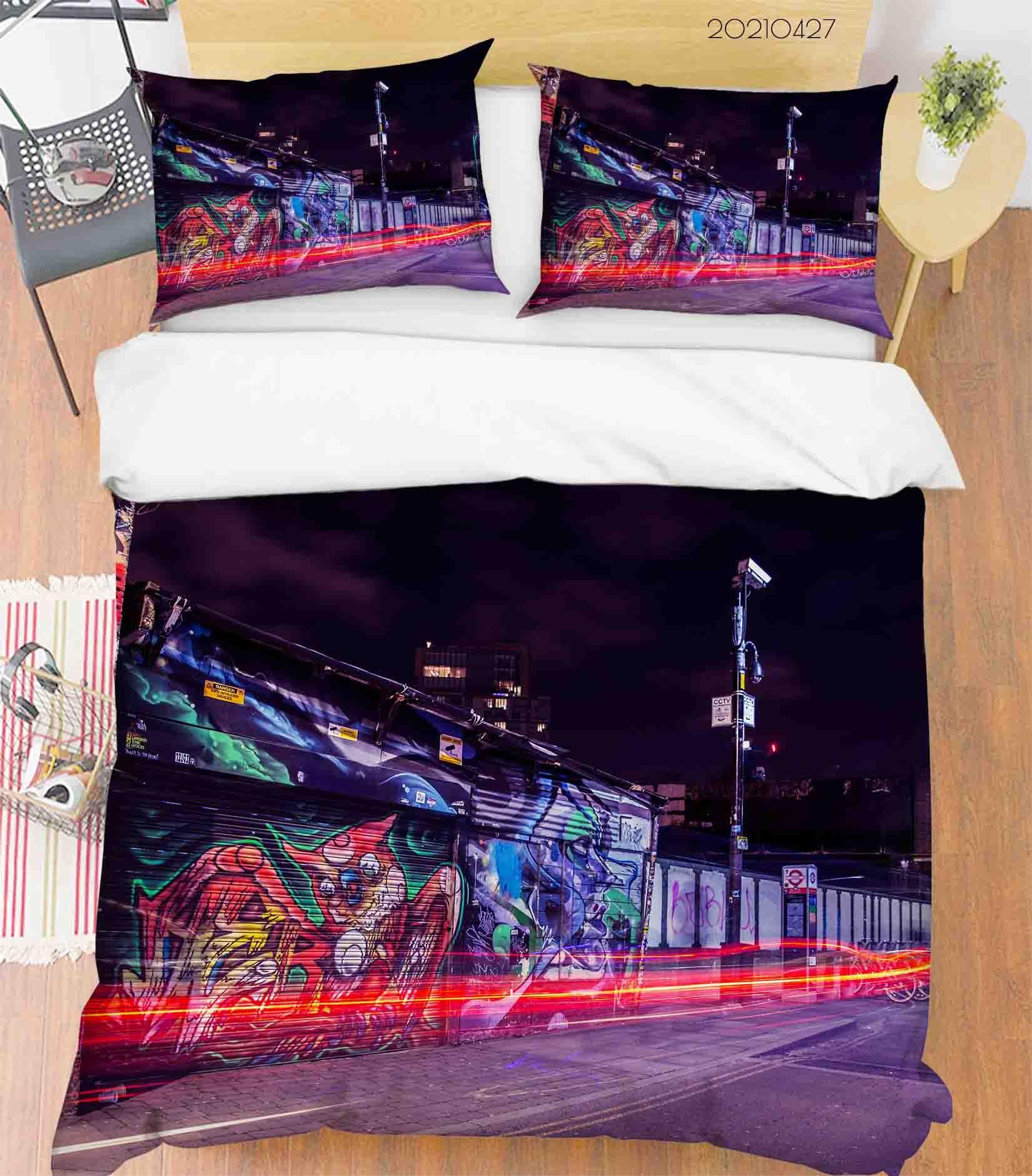 3D Abstract Colored Street Graffiti Quilt Cover Set Bedding Set Duvet Cover Pillowcases 81- Jess Art Decoration