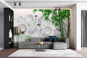3D Faux Surface Embossed Round Green Bamboo Plant Wall Mural Wallpaper LXL- Jess Art Decoration