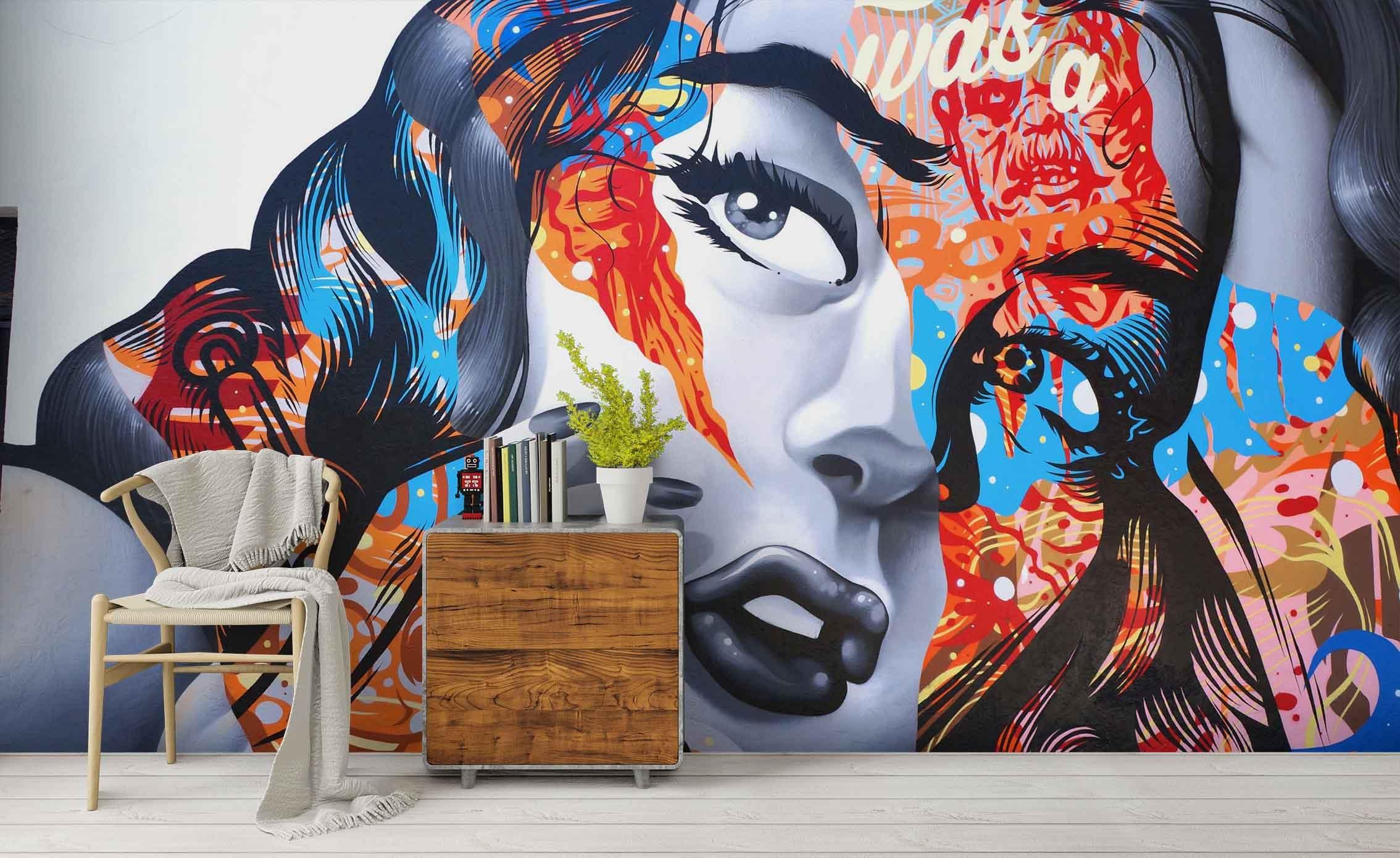 3D Colourful Graffiti Art Fashionable Girl Wall Mural Wallpaper ZY D34- Jess Art Decoration