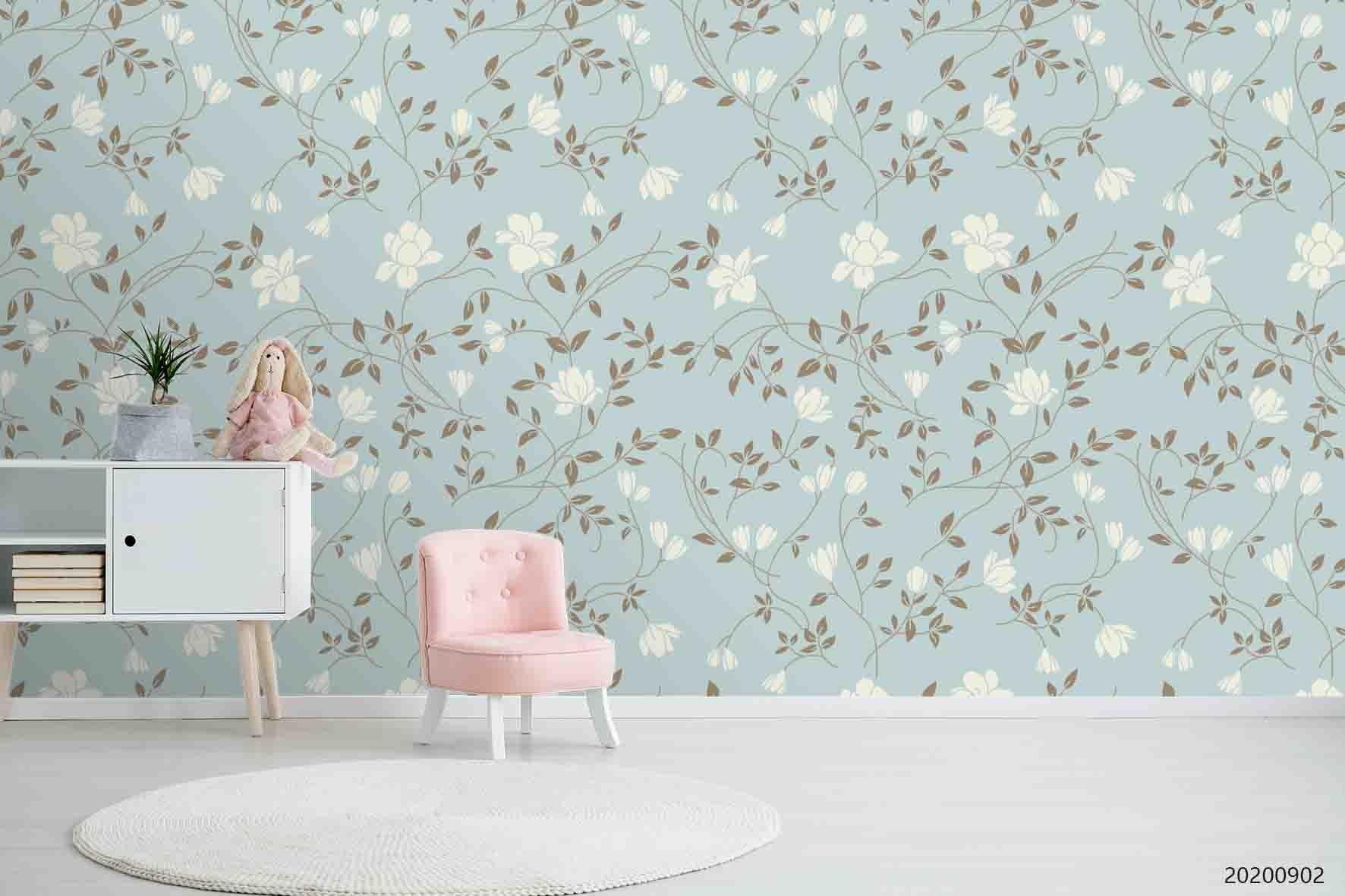 3D Hand Sketching White Floral Plant Wall Mural Wallpaper LXL 1243- Jess Art Decoration
