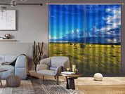 3D Yellow Prairie Small Tree Blue Sky Cloud Scenery Curtains and Drapes GD 2236- Jess Art Decoration