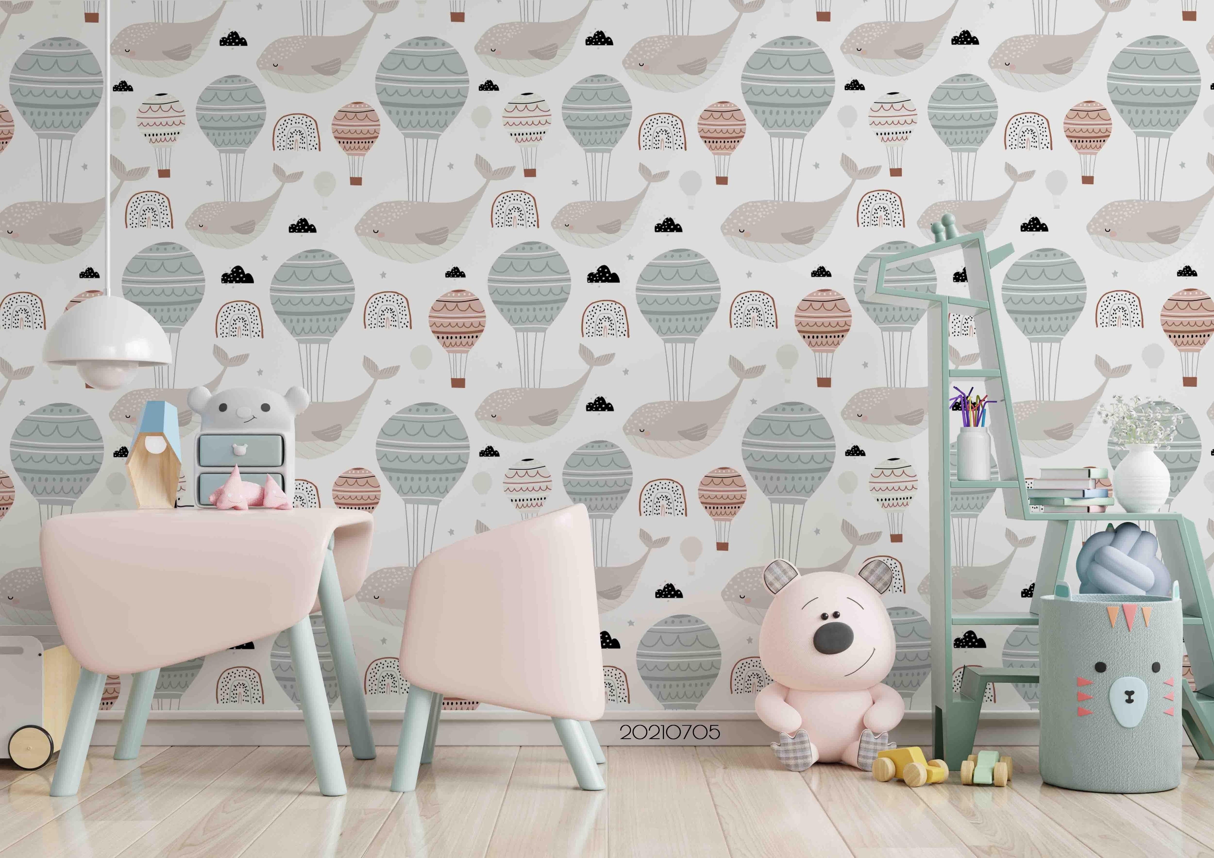 3D Cartoon Hot Air Balloon Dolphin Rainbow Wall Mural Wallpaper LQH 56- Jess Art Decoration