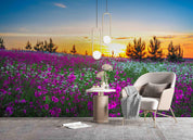 3D Field Landscape Purple White Flower Tree Sunset Blue Sky White Cloud Wall Mural Wallpaper GD 2287- Jess Art Decoration