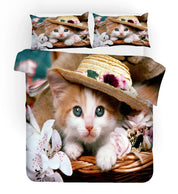 3D Cat Kitty Hat Flowers Quilt Cover Set Bedding Set Duvet Cover Pillowcases SF35- Jess Art Decoration