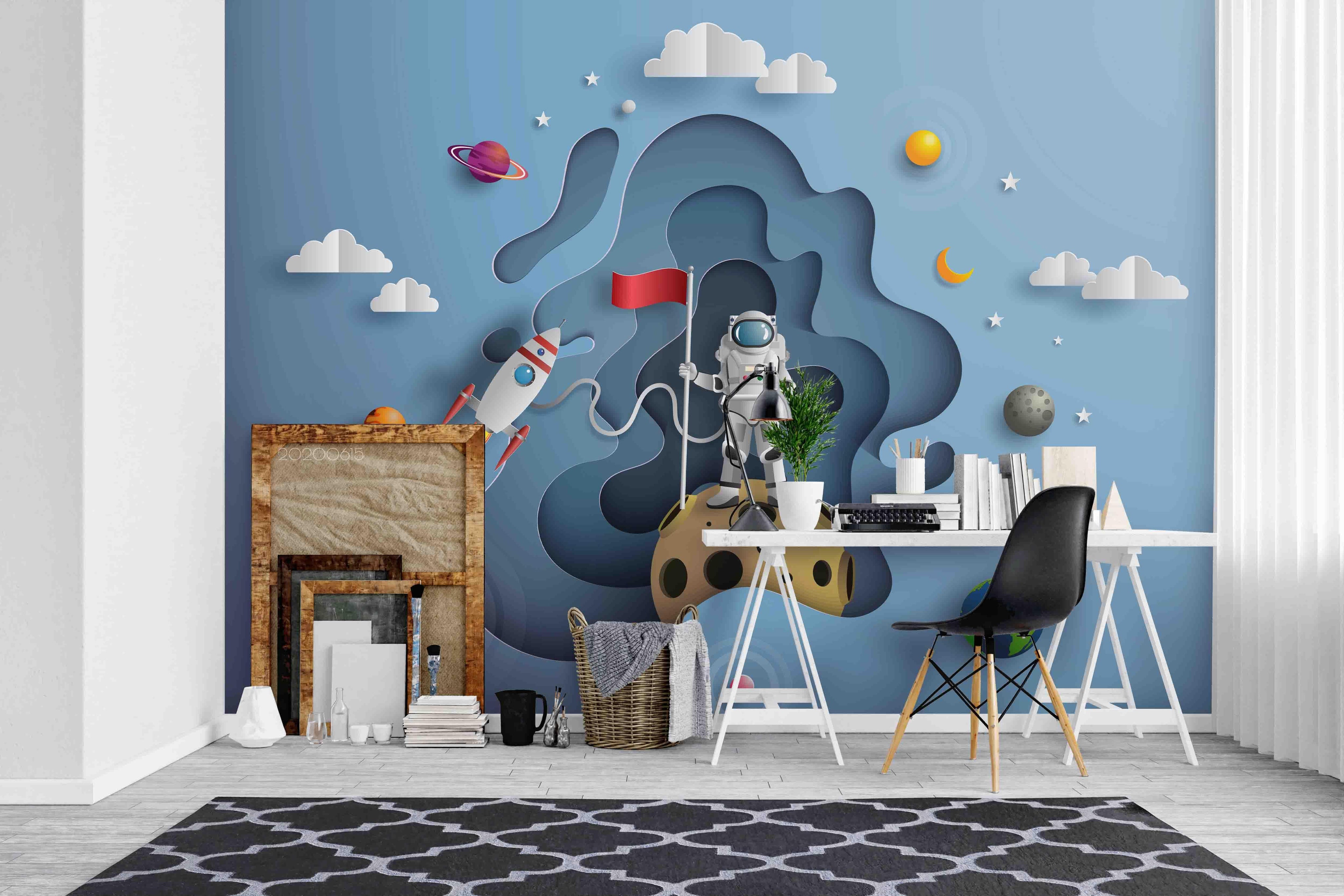 3D Space Astronaut Rocket Star Wall Mural Wallpaper LXL 6- Jess Art Decoration
