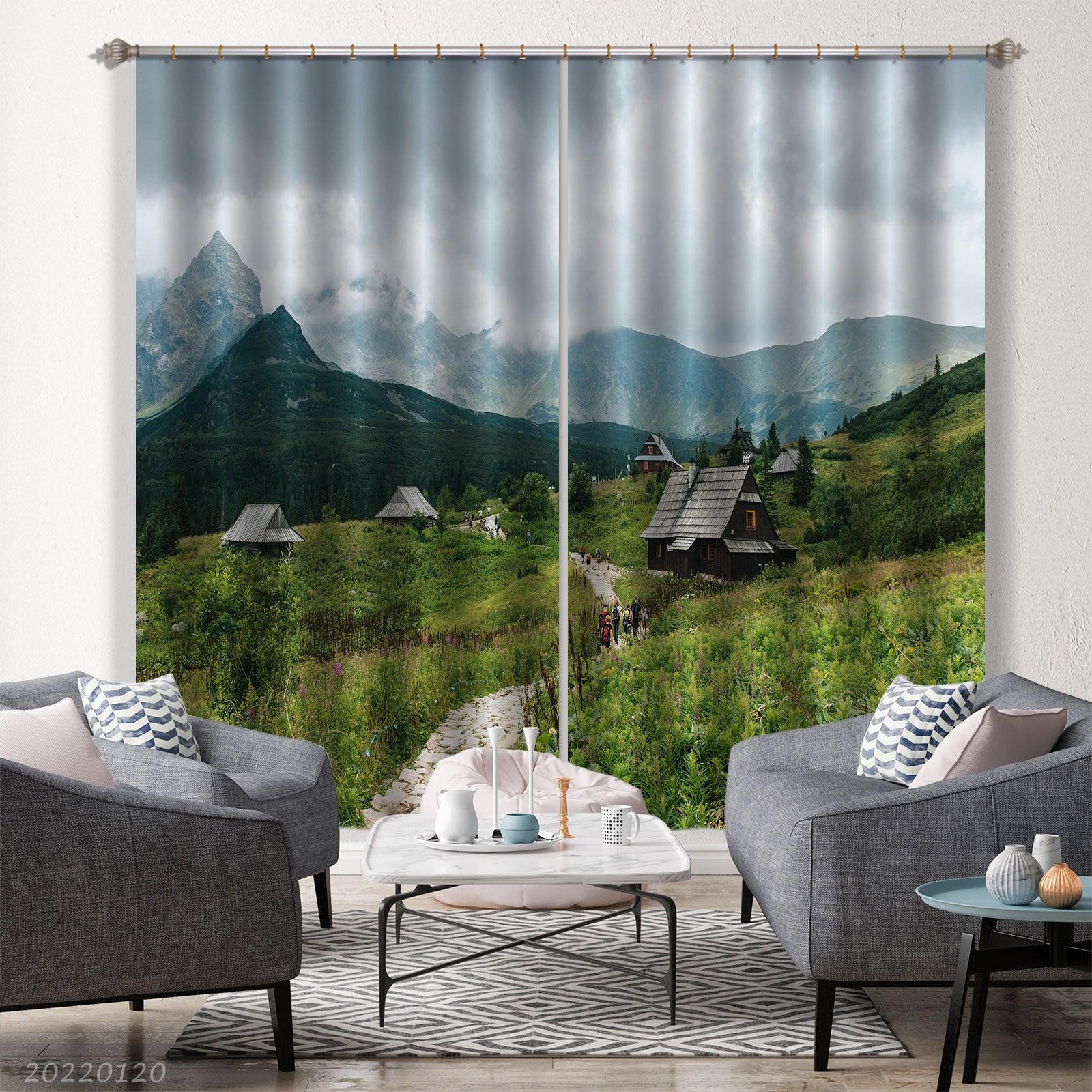 3D Country Cabin Path Mountain Green Plant Curtains and Drapes GD 1927- Jess Art Decoration