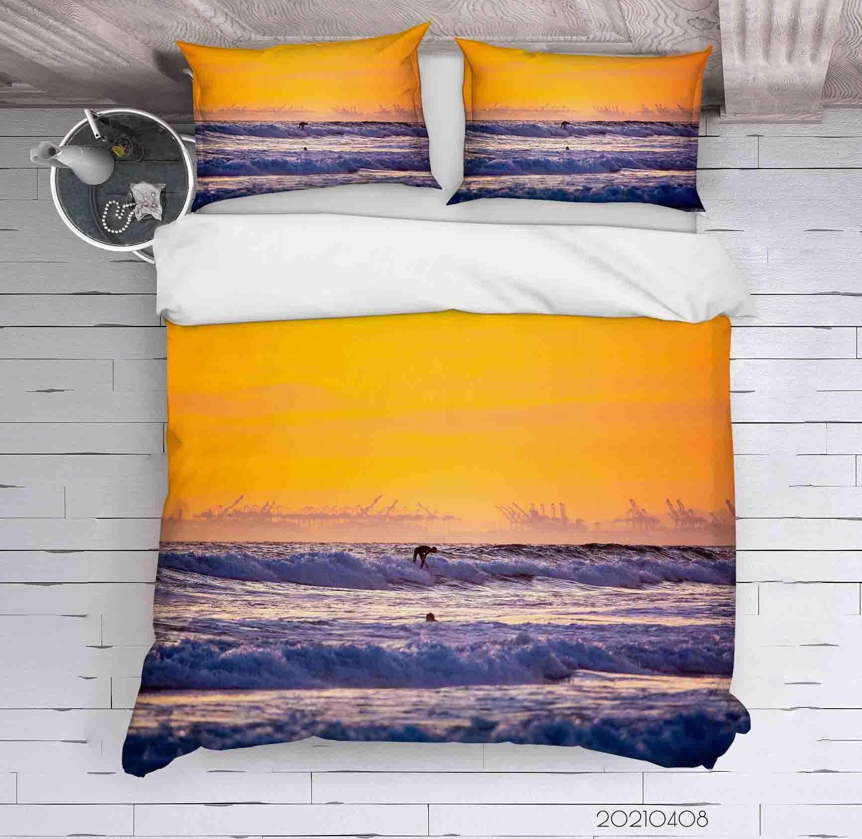 3D Sunset Sky Sea Surfing Quilt Cover Set Bedding Set Duvet Cover Pillowcases 24- Jess Art Decoration
