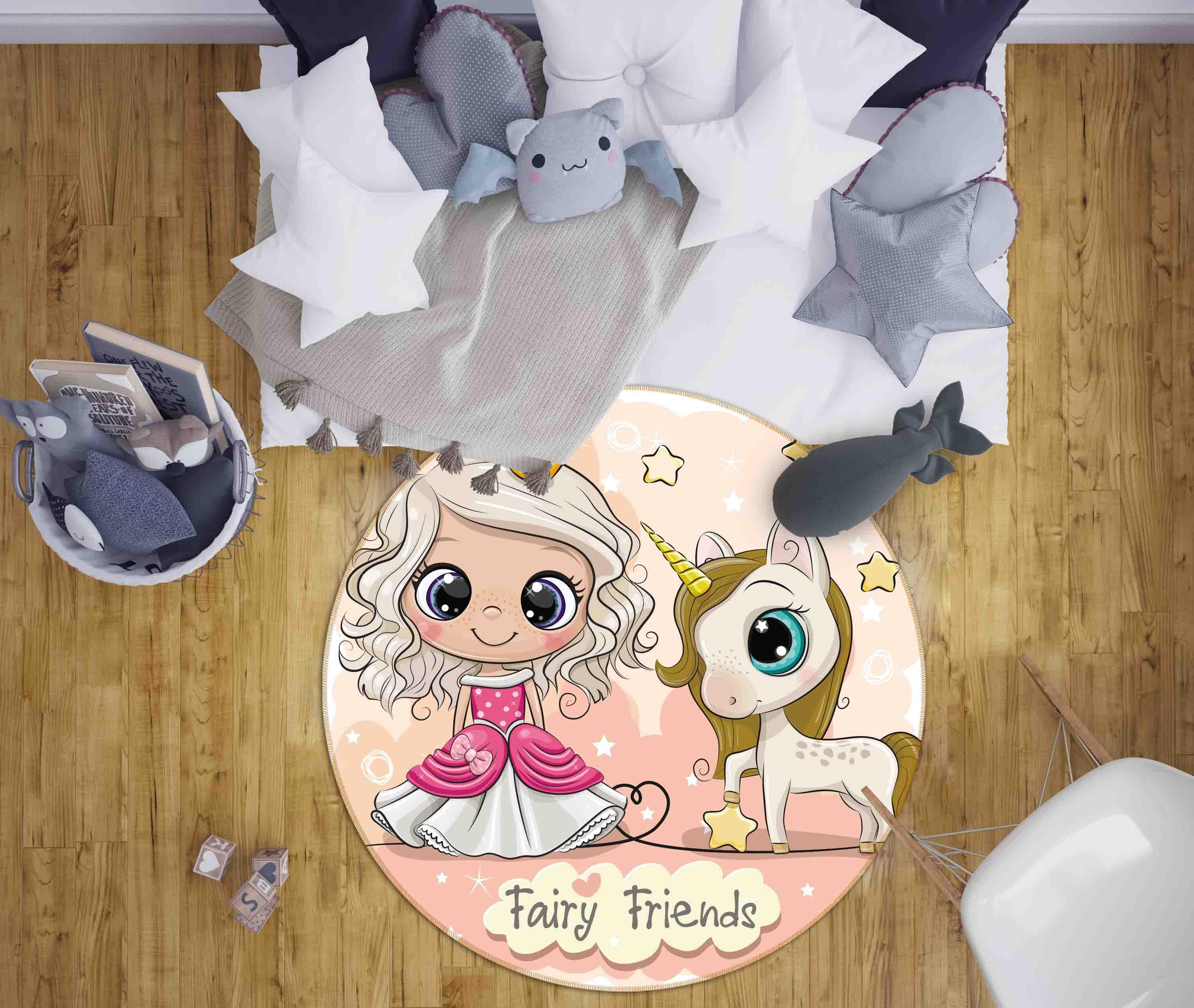 3D Cartoon Girls Unicorn Kids Non-Slip Round Rug Mat 64- Jess Art Decoration