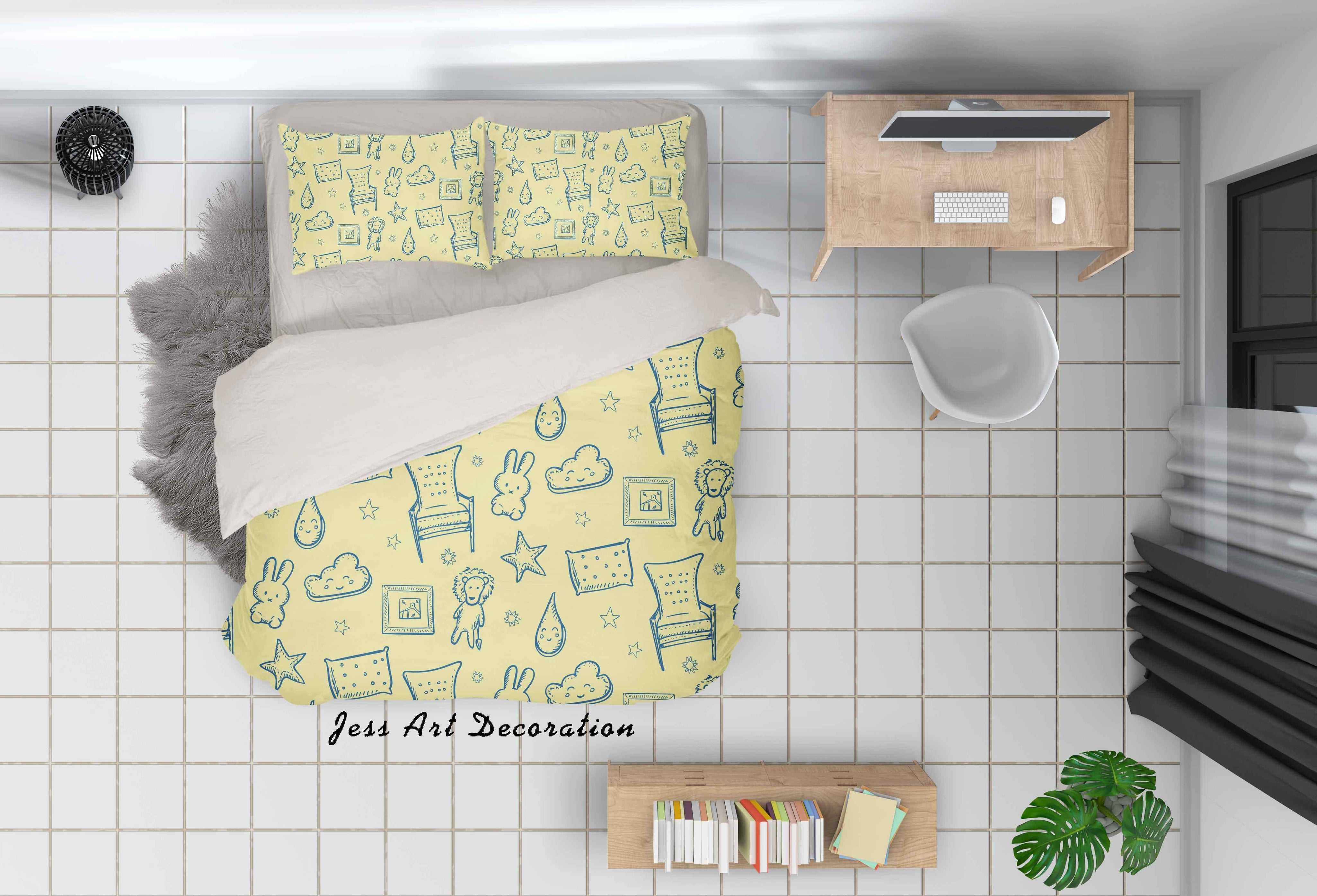 3D Hand Painted Rabbit Yellow Quilt Cover Set Bedding Set Pillowcases 28- Jess Art Decoration