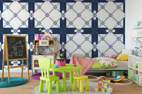 3D Blue Checkered Pattern Wall Mural Wallpaper 4- Jess Art Decoration
