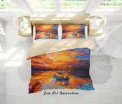 3D Sky Lake Boat Orange Oil Painting Quilt Cover Set Bedding Set Duvet Cover Pillowcases A056 LQH- Jess Art Decoration