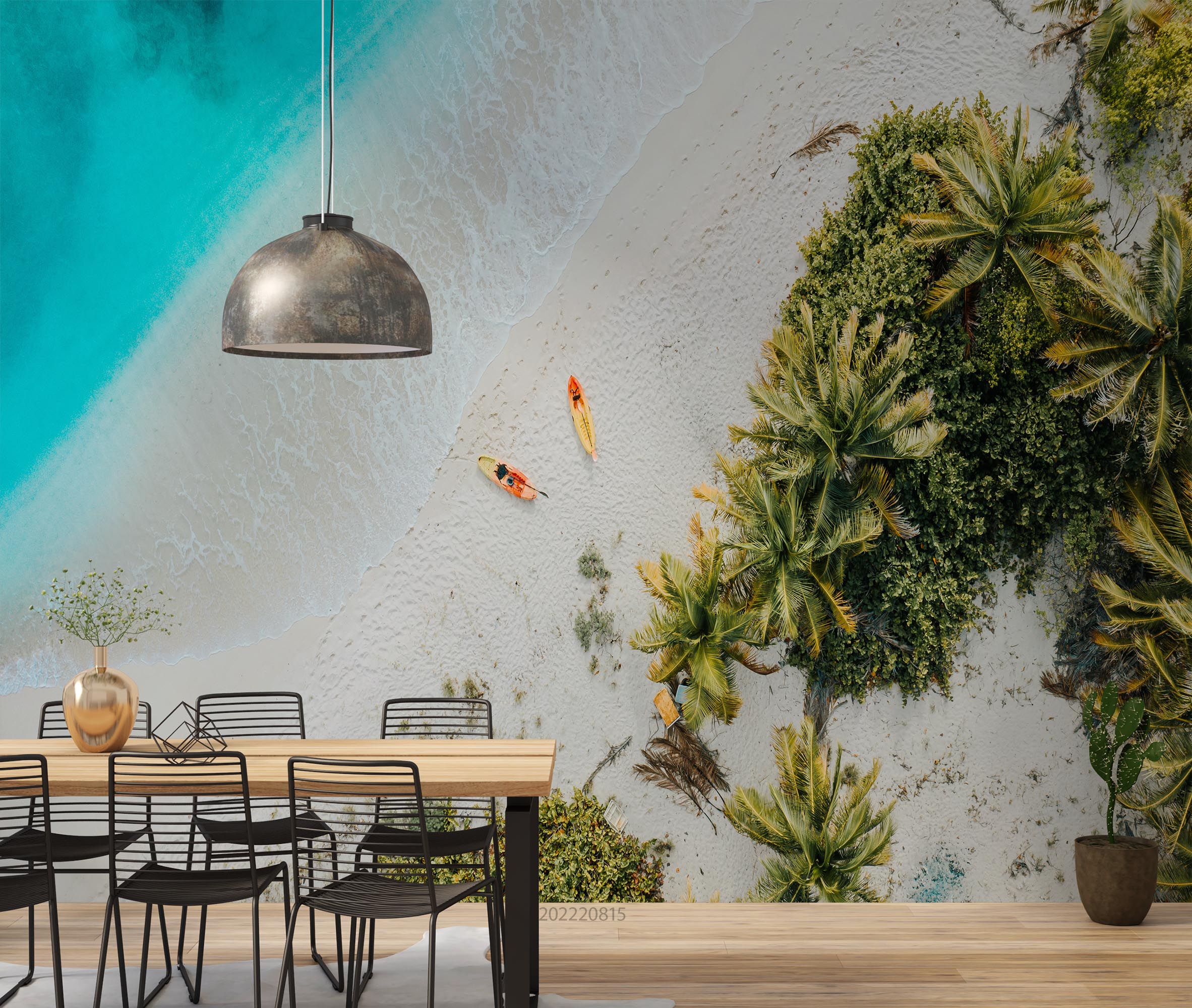 3D Aerial View Beach Wave Sea Coconut Tree Scenery Wall Mural Wallpaper GD 2849- Jess Art Decoration