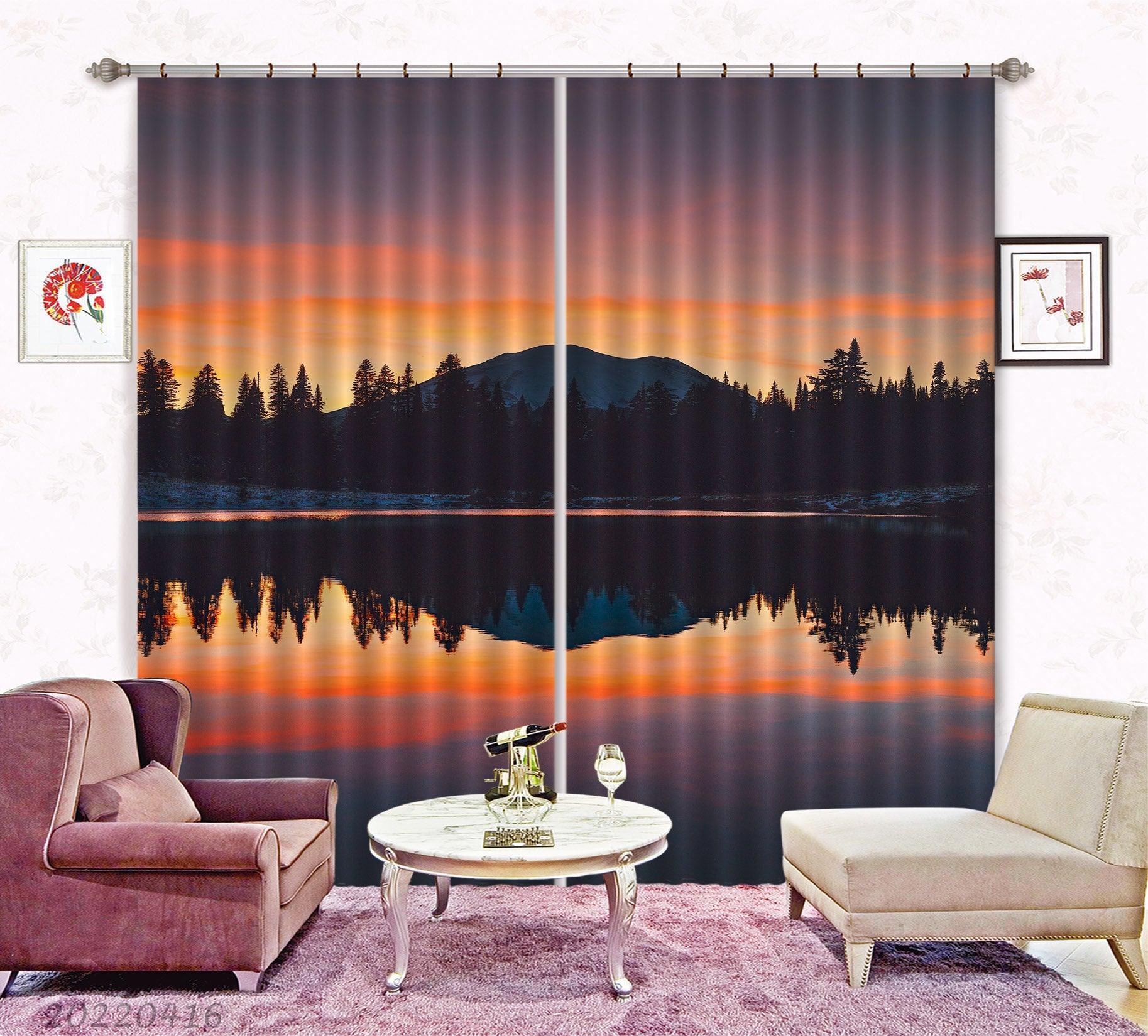 3D Landscape Mountain Tree Lake Reflection Sunset Curtains and Drapes GD 4493- Jess Art Decoration