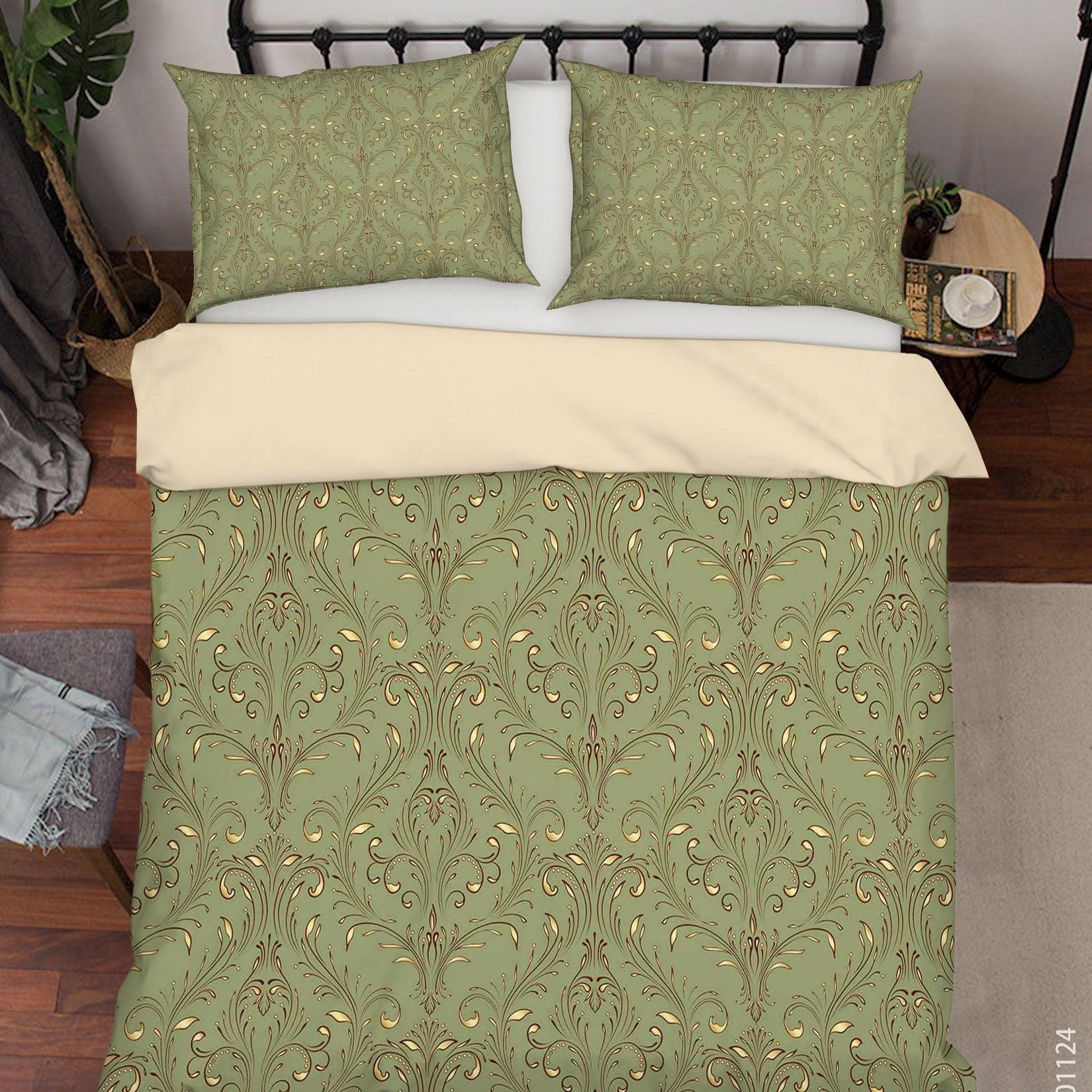 3D Vintage Green Pattern Quilt Cover Set Bedding Set Duvet Cover Pillowcases LXL- Jess Art Decoration
