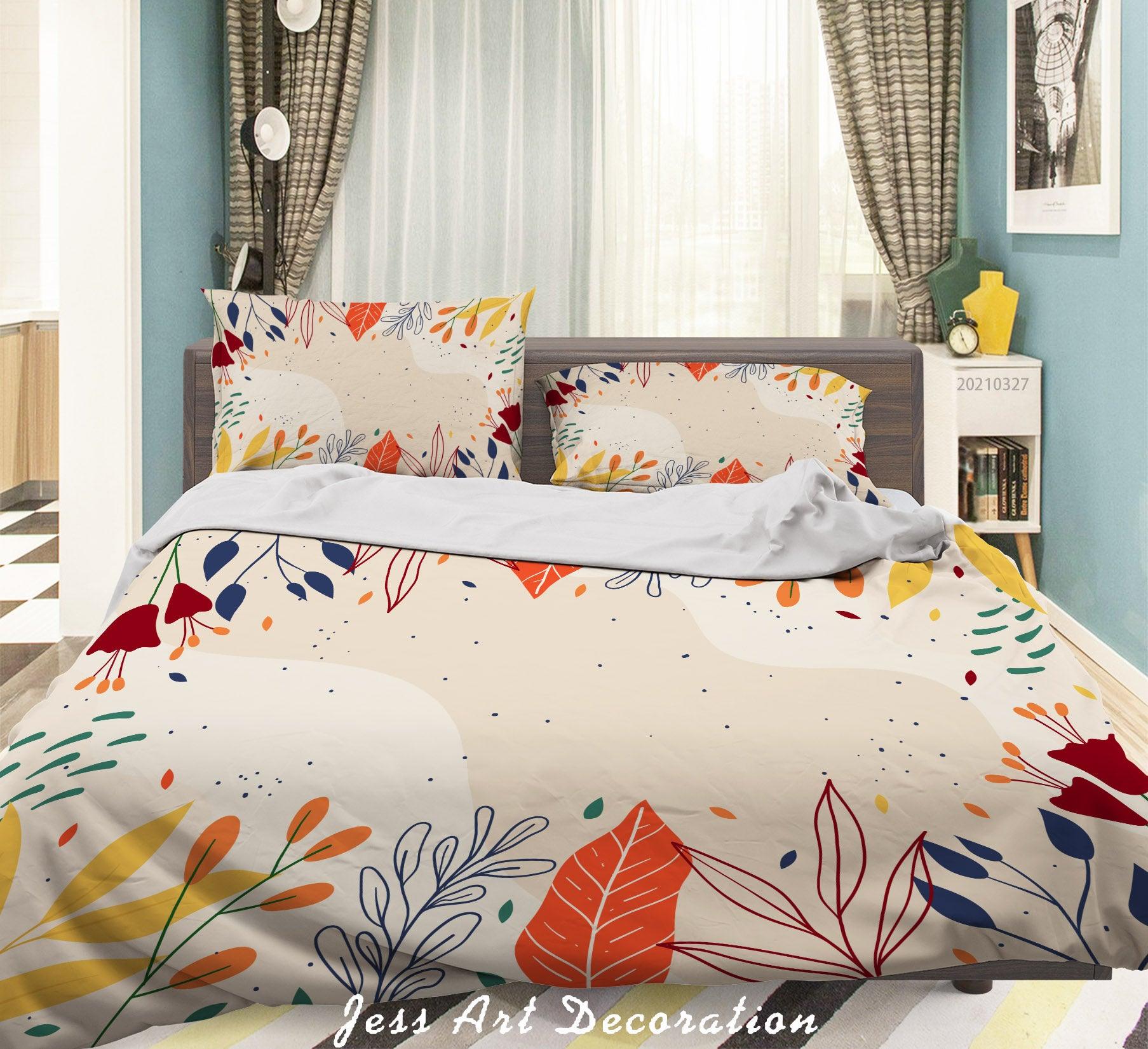 3D Hand Drawn Colored Leaves Quilt Cover Set Bedding Set Duvet Cover Pillowcases 31- Jess Art Decoration