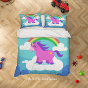 3D Rainbow Unicorn Quilt Cover Set Bedding Set Duvet Cover Pillowcases SF204- Jess Art Decoration