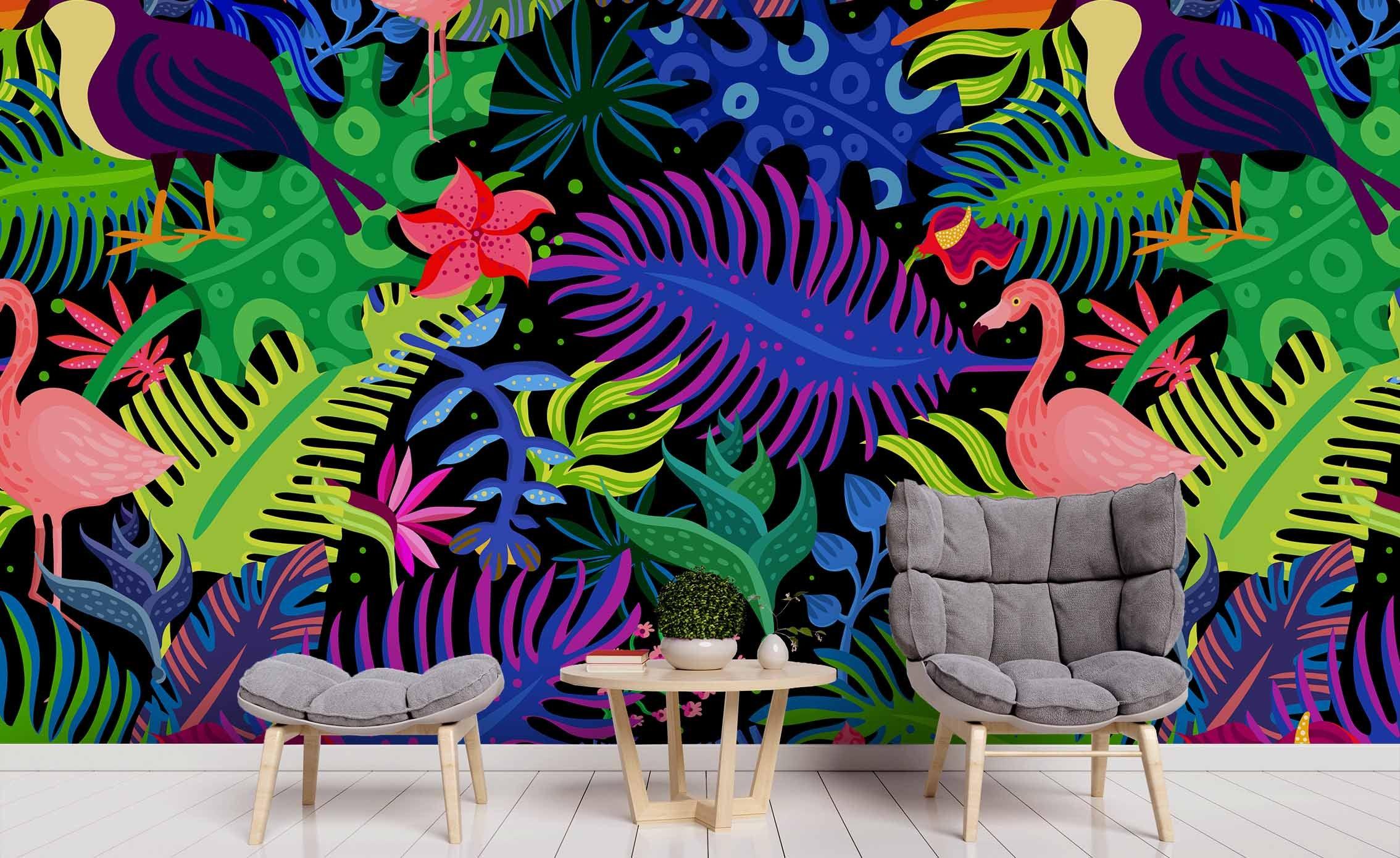 3D Tropical Flamingo Leaves Wall Mural Wallpaper 89 LQH- Jess Art Decoration