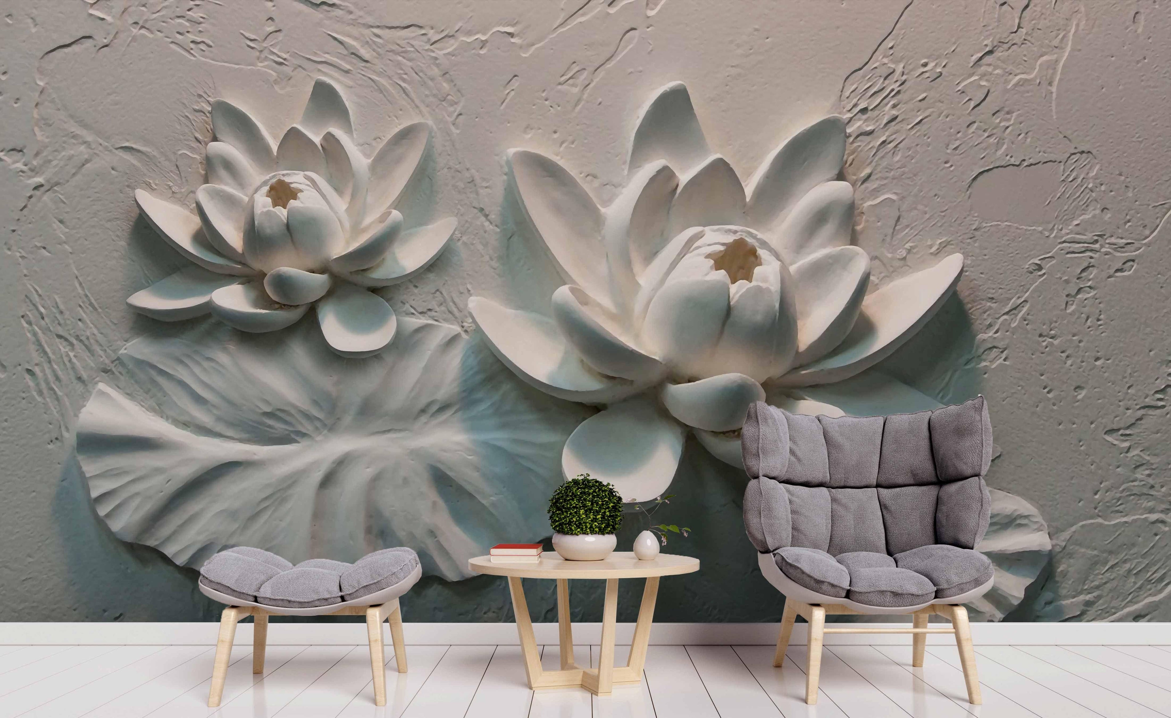 3D Plaster Lotus Relief Wall Mural Wallpaper 184- Jess Art Decoration