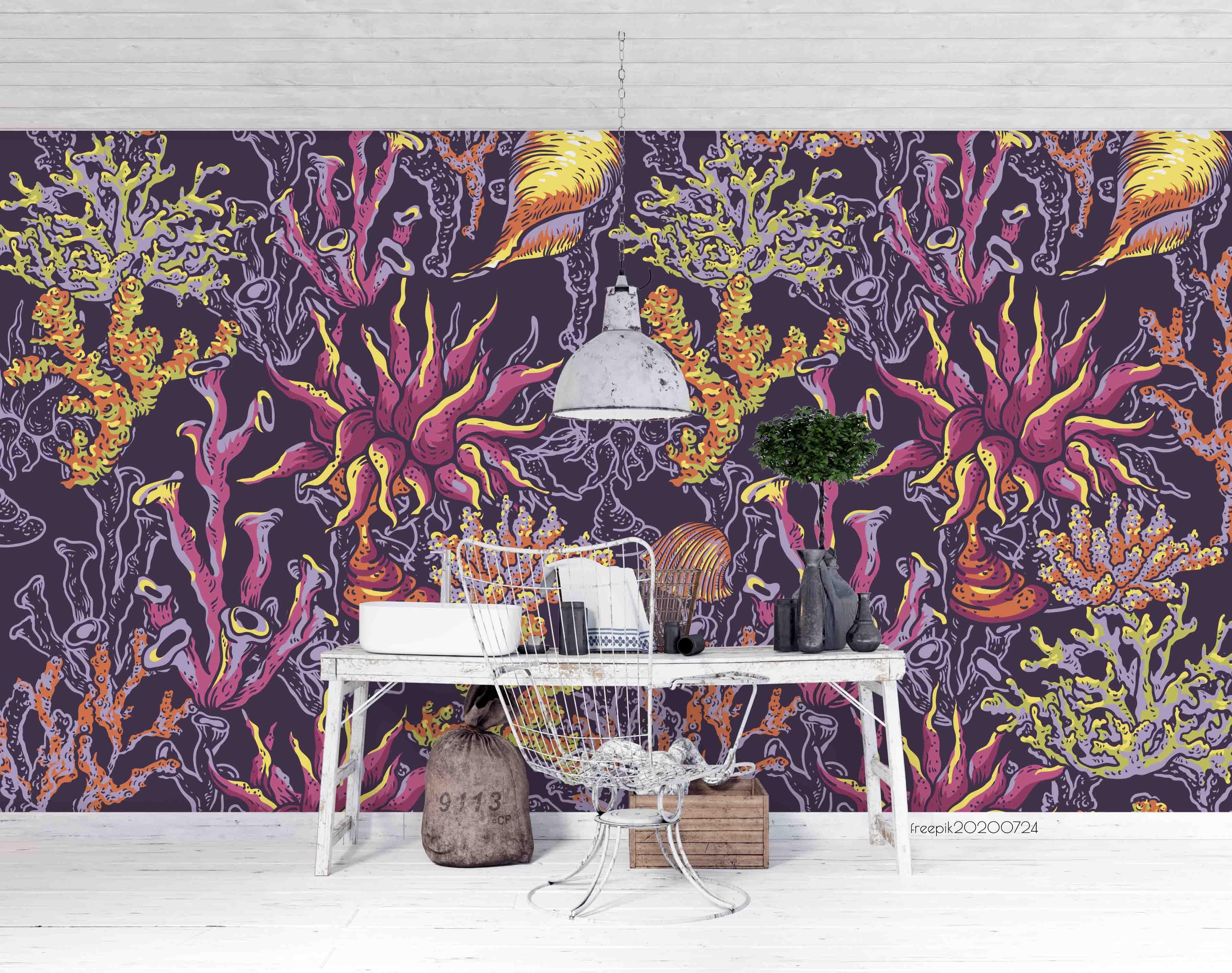 3D Vintage Hand Sketching Colorful Coral Wall Mural Wallpaper LXL 566- Jess Art Decoration