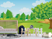 3D Cartoon Green Grass Tree Wall Mural Wallpaper LQH 25- Jess Art Decoration