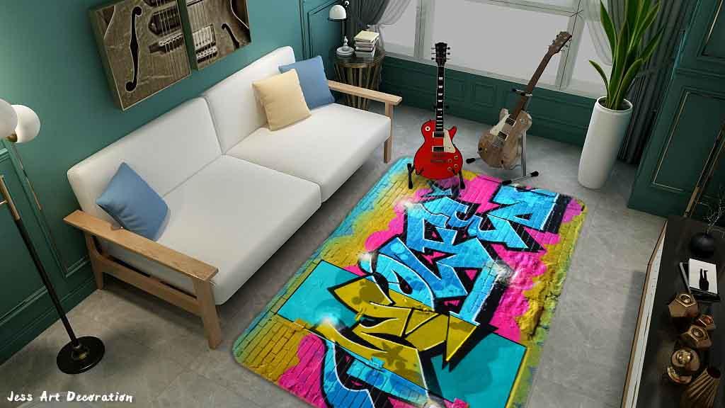 3D Abstract Blue Graffiti Non-Slip Rug Mat A425 LQH- Jess Art Decoration