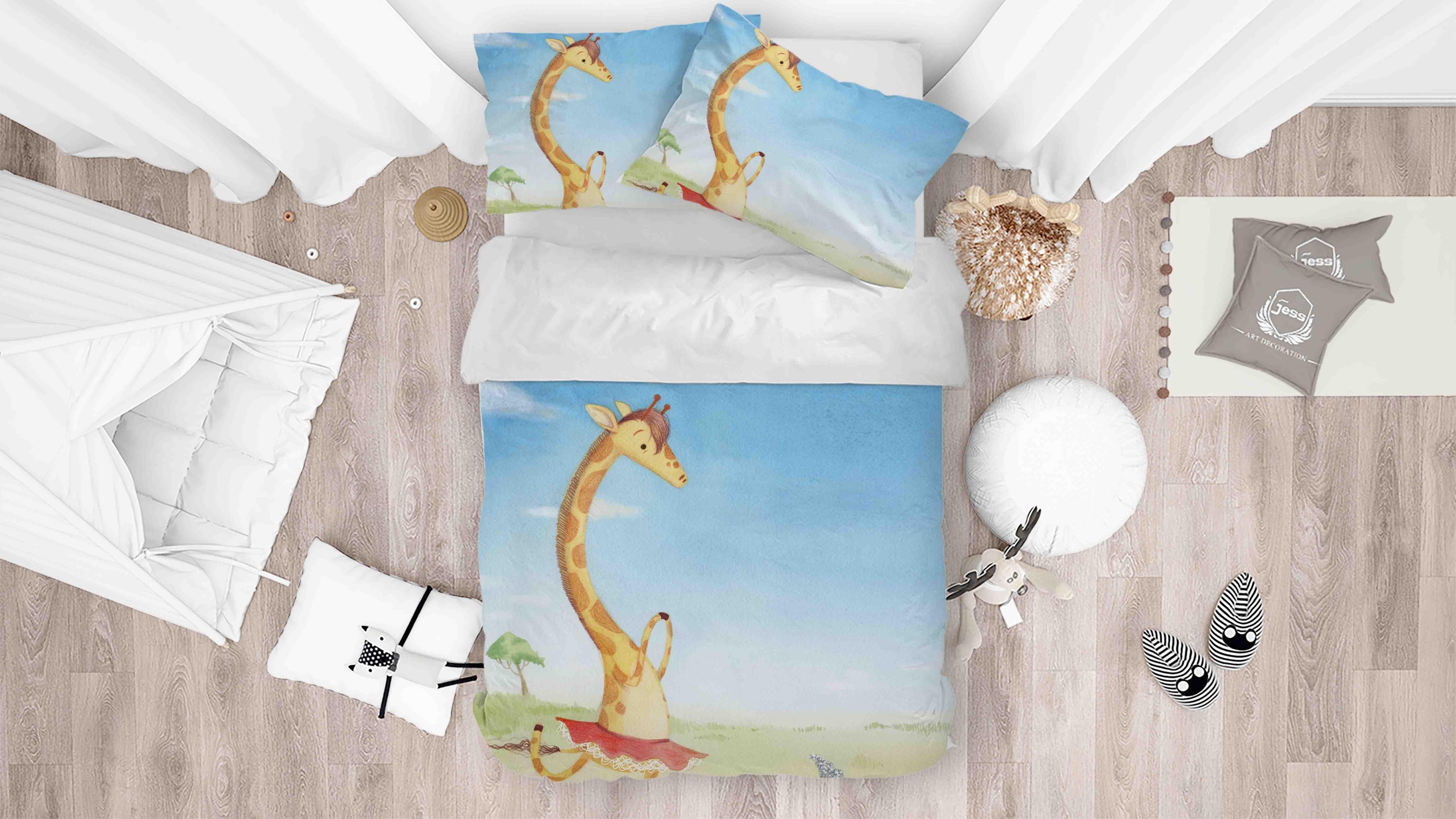 3D Cartoon Giraffe Quilt Cover Set Bedding Set Duvet Cover Pillowcases SF072- Jess Art Decoration