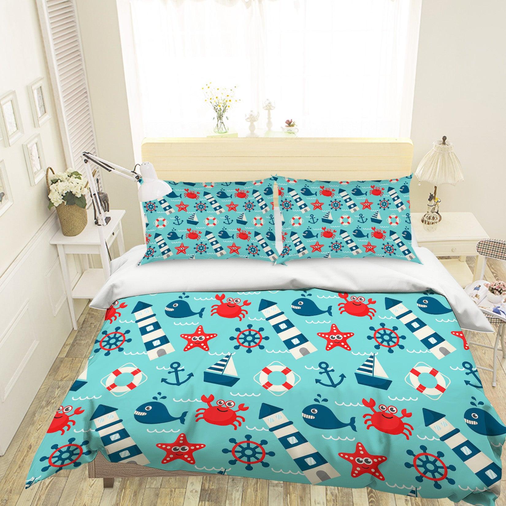 3D Cartoon Dolphin Starfish Quilt Cover Set Bedding Set Pillowcases 89- Jess Art Decoration