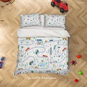 3D Cartoon Car Track Quilt Cover Set Bedding Set Duvet Cover Pillowcases LXL 214- Jess Art Decoration