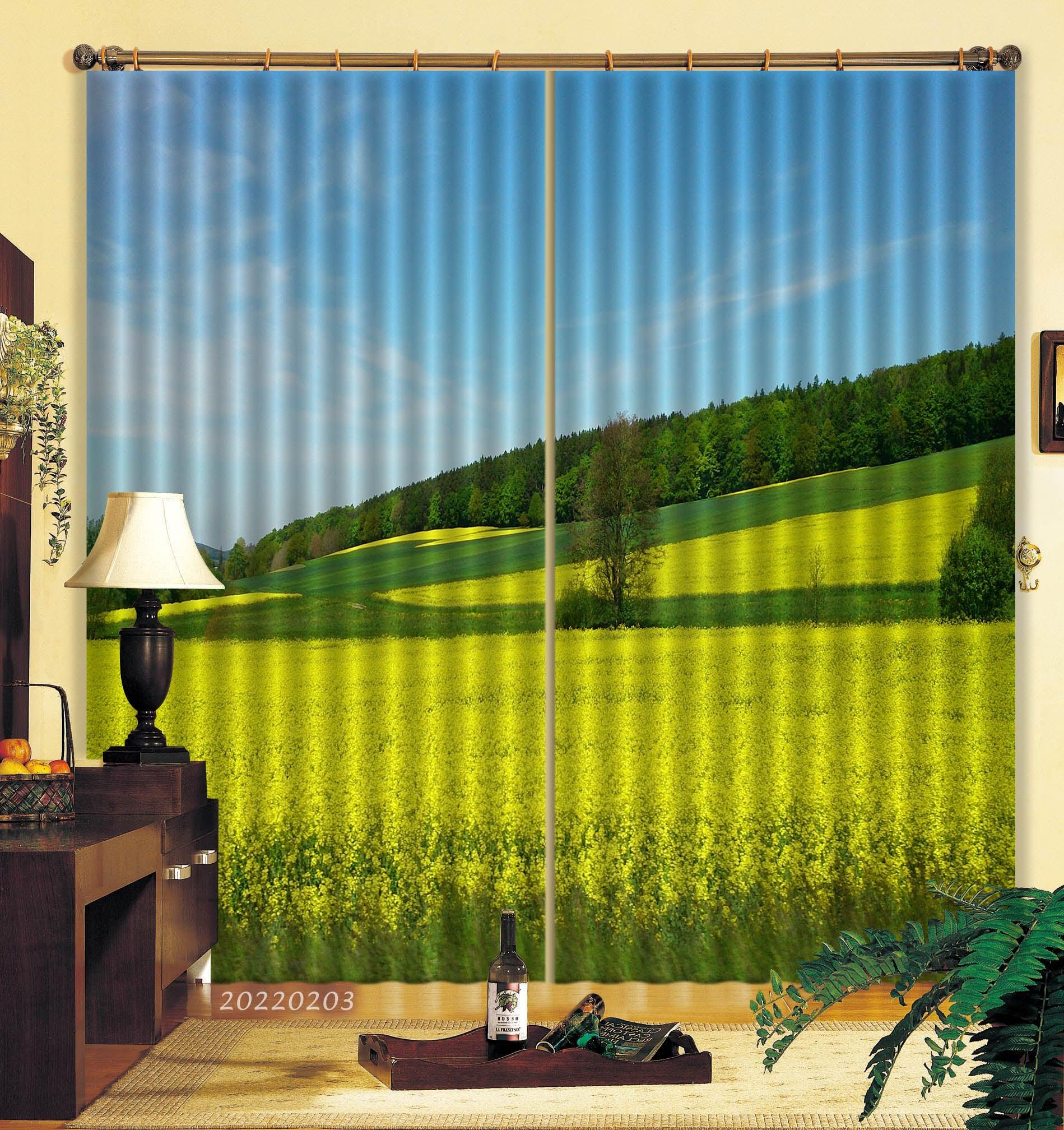 3D Summer Field Rapeseed Green Woods Curtains and Drapes GD 1107- Jess Art Decoration