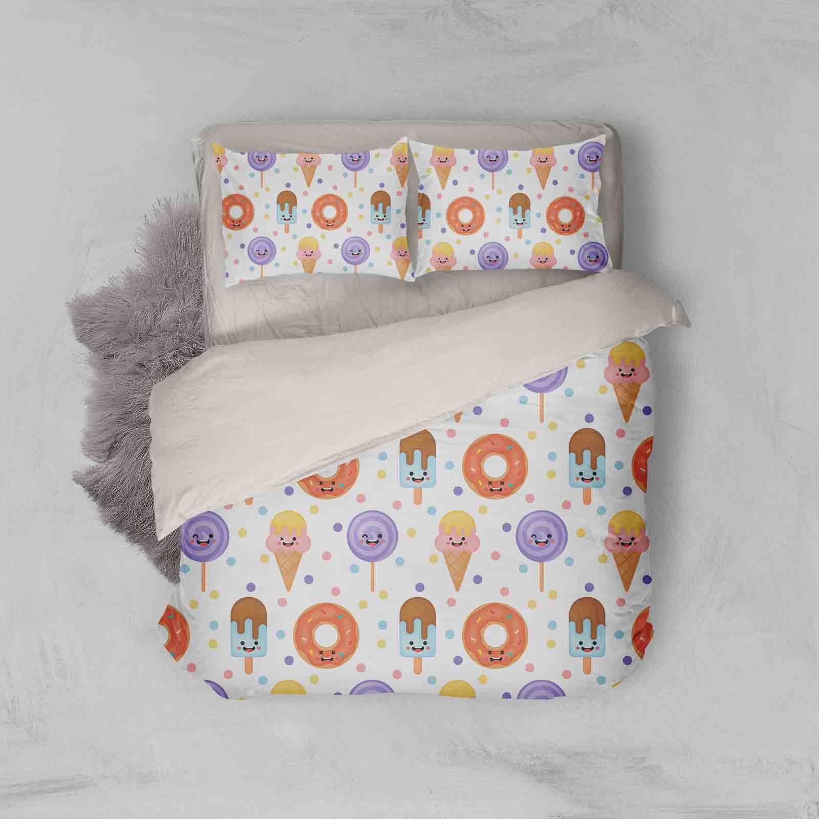 3D Cartoon Doughnut Lollipop Ice Lolly Popsicle Quilt Cover Set Bedding Set Pillowcases 54- Jess Art Decoration
