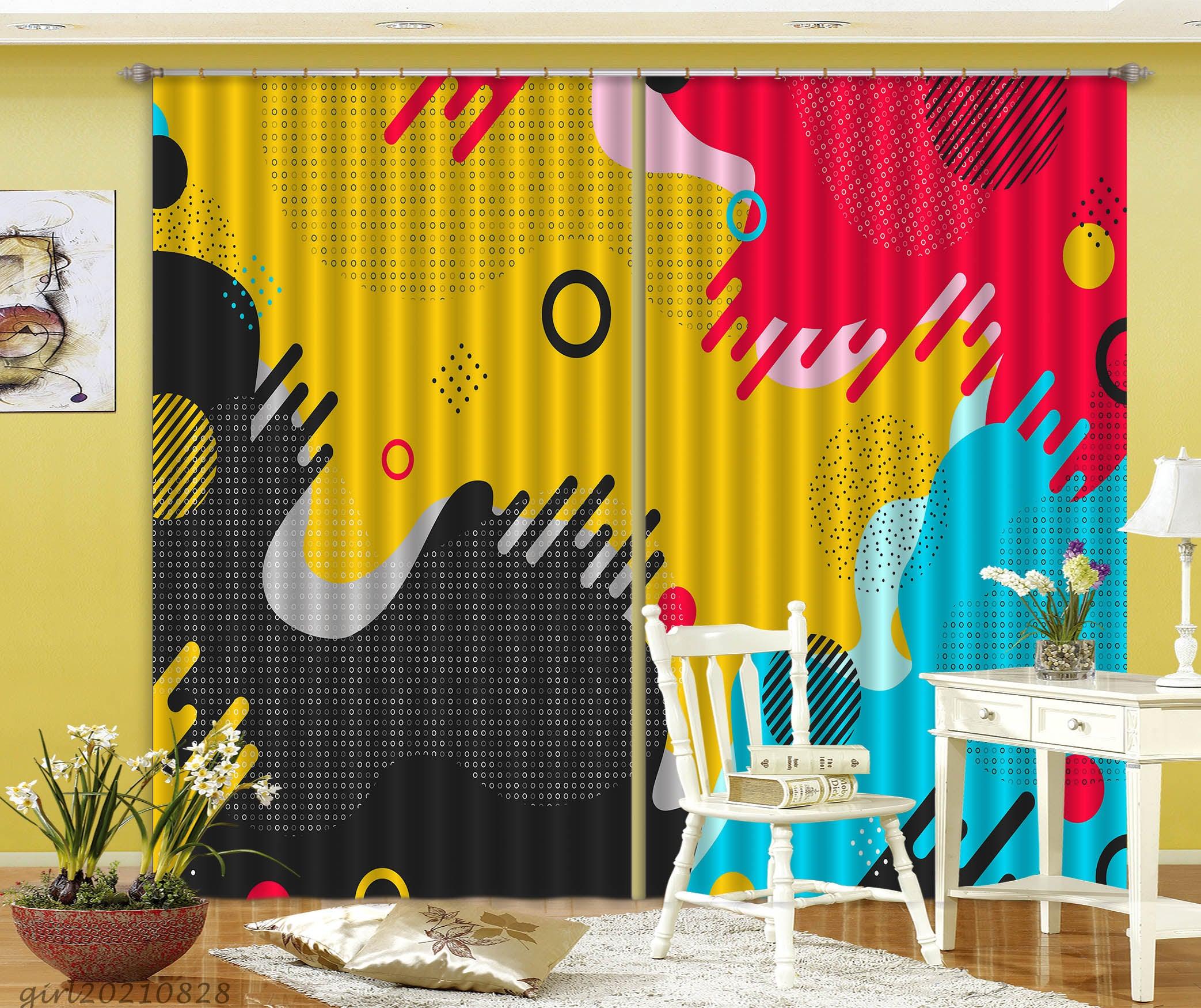 3D Abstract Color Geometric Shape Curtains and Drapes LQH 8- Jess Art Decoration