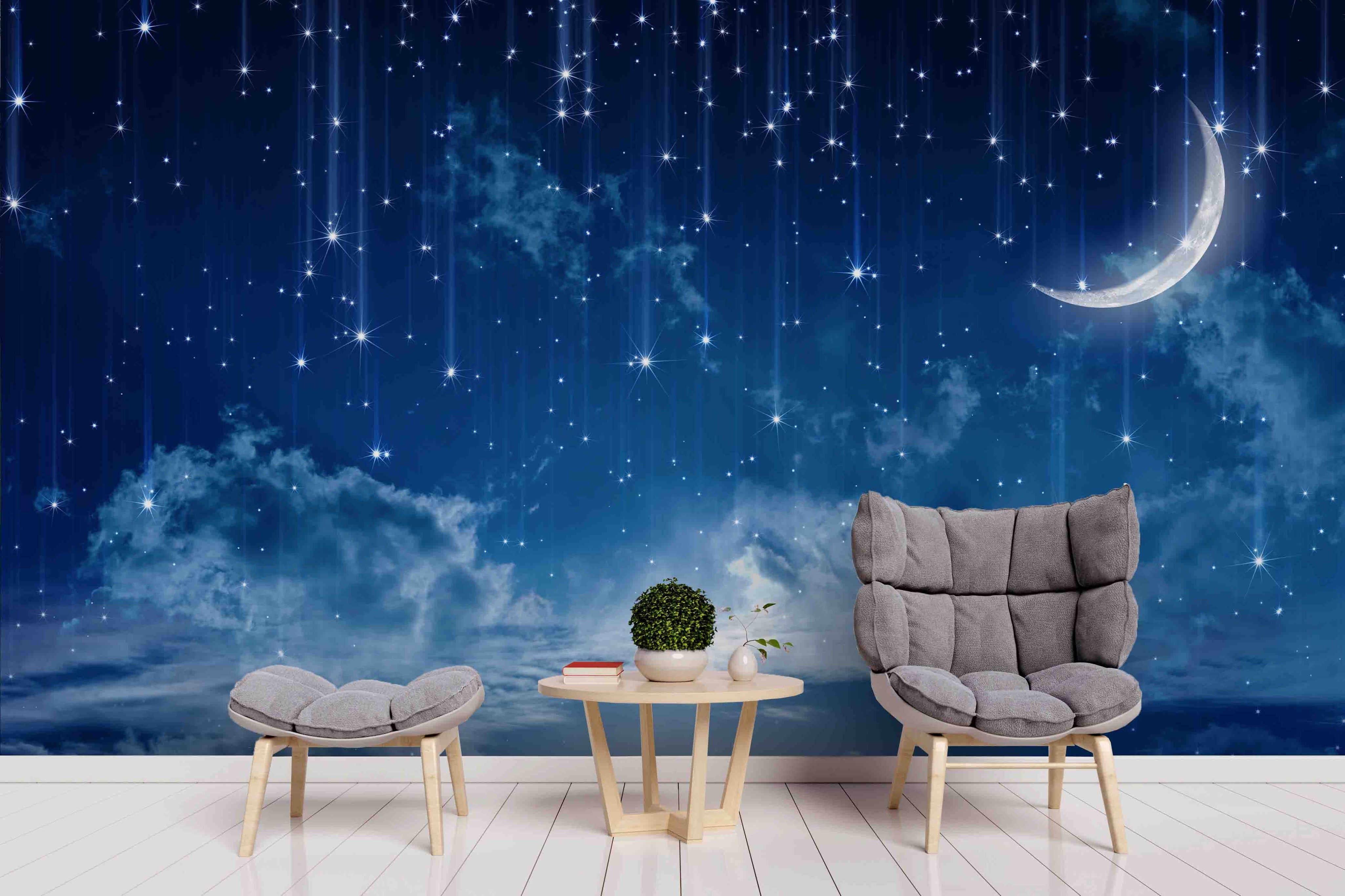 3D Beautiful Starry Sky Luminous Moon Stars  Wall Mural Wallpaper best seller D3