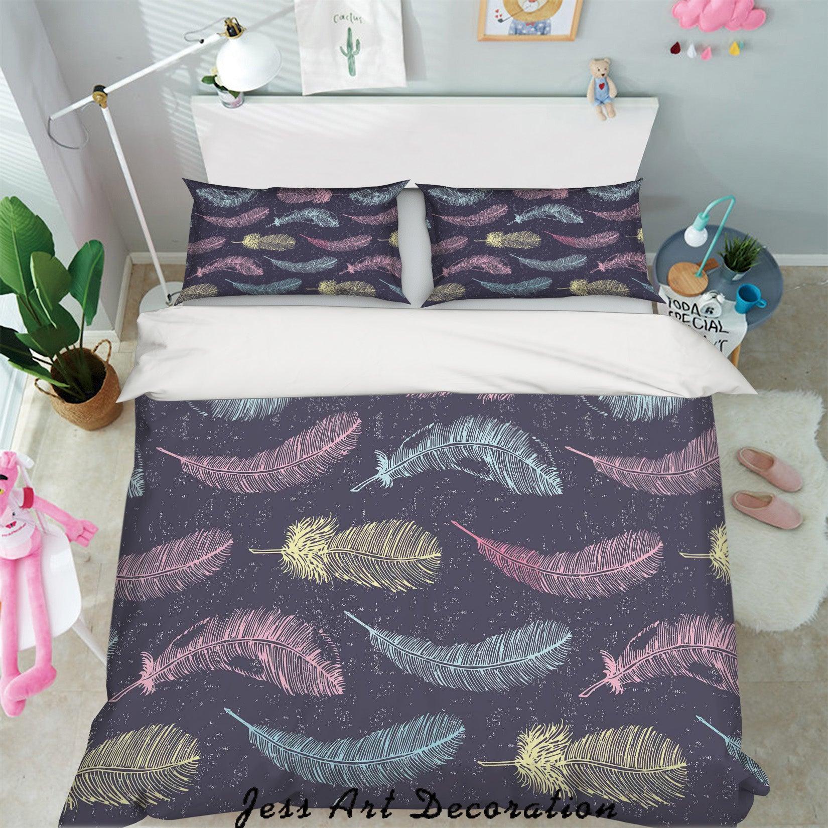 3D Colorful Feathers Dark Quilt Cover Set Bedding Set Pillowcases 34- Jess Art Decoration