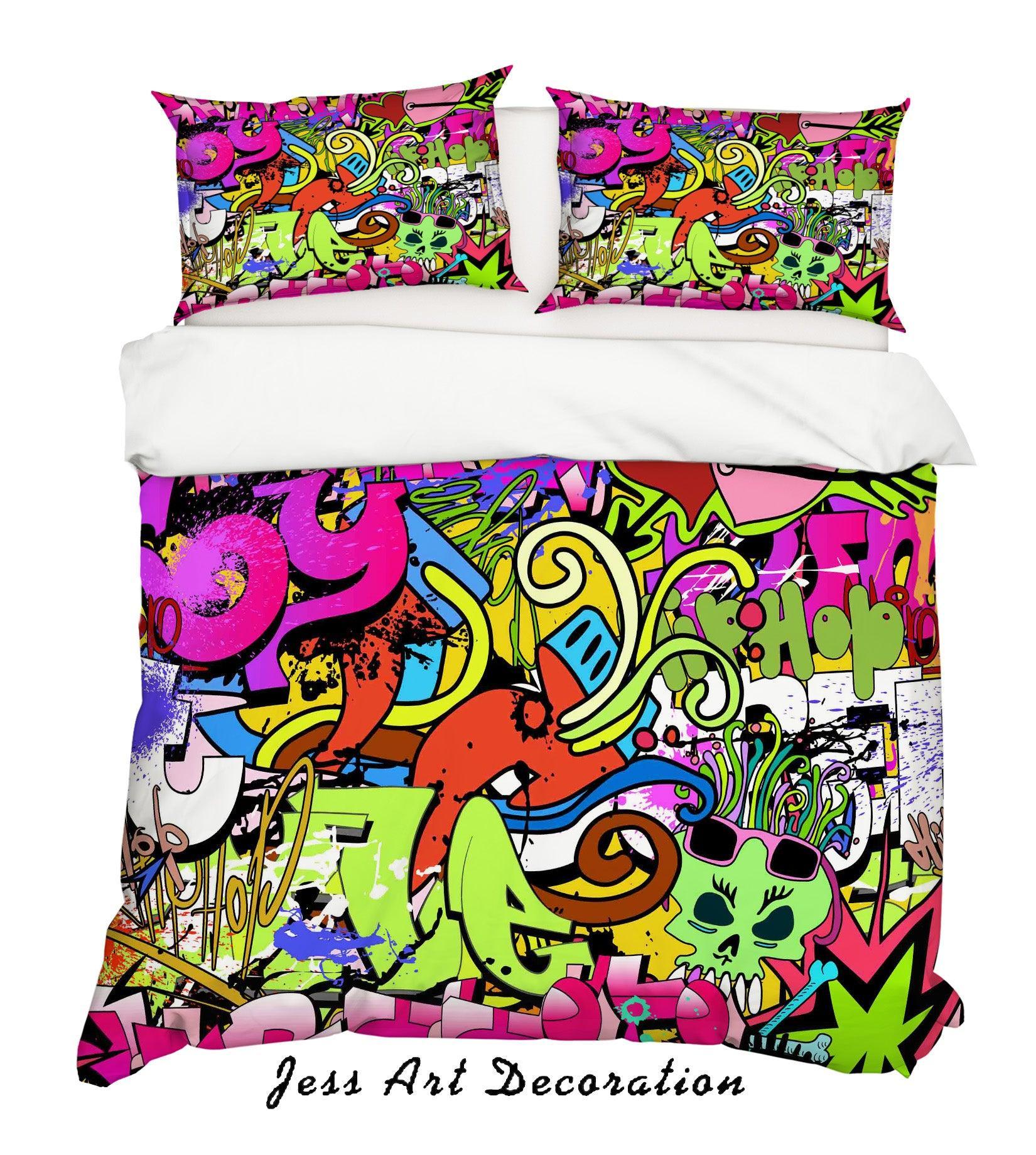 3D Graffiti Colorful Skull Sign Quilt Cover Set Bedding Set Duvet Cover Pillowcases LXL 88- Jess Art Decoration