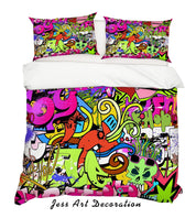 3D Graffiti Colorful Skull Sign Quilt Cover Set Bedding Set Duvet Cover Pillowcases LXL 88- Jess Art Decoration