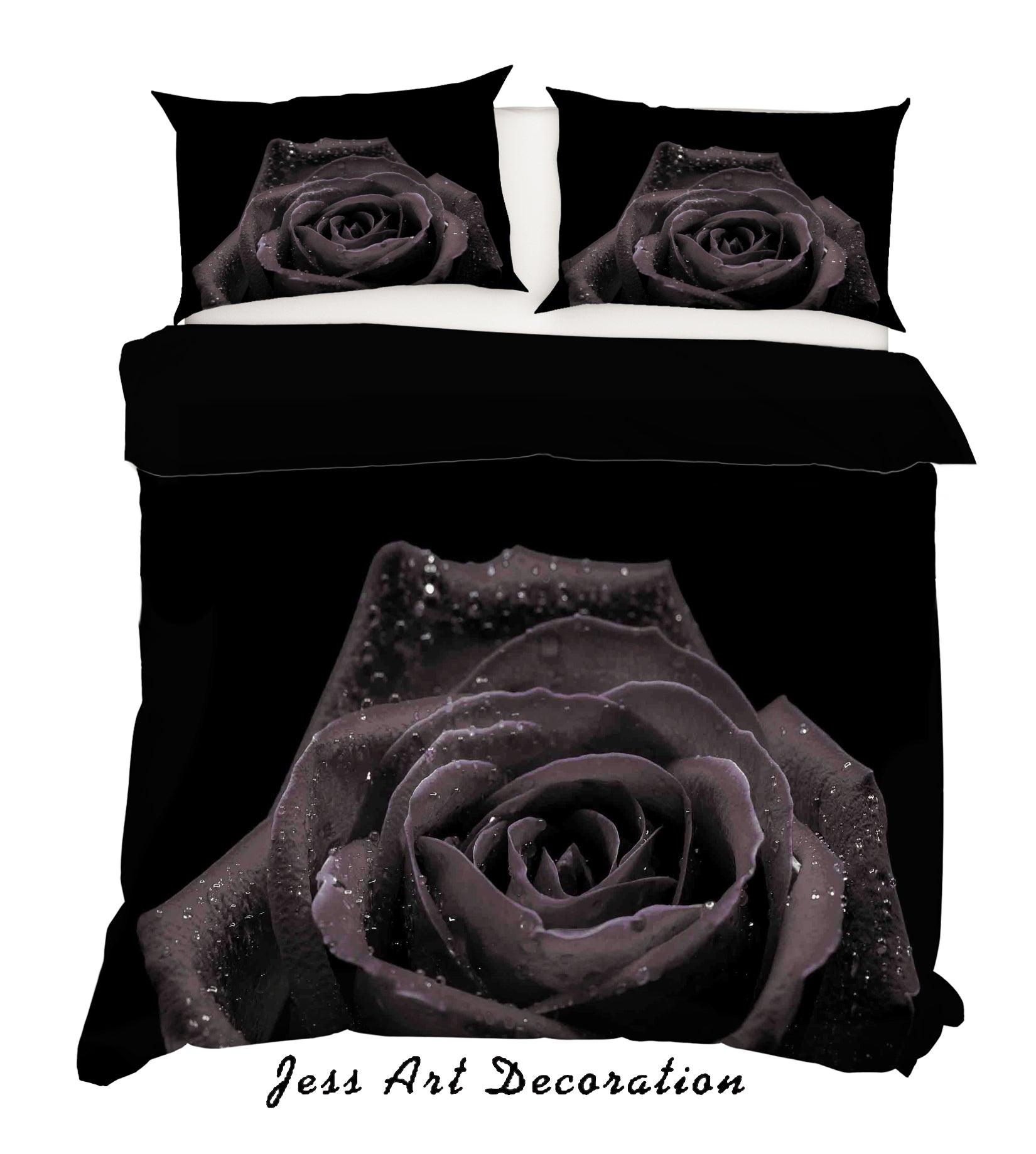 3D Flowers Black Rose Quilt Cover Set Bedding Set Pillowcasesn 44- Jess Art Decoration