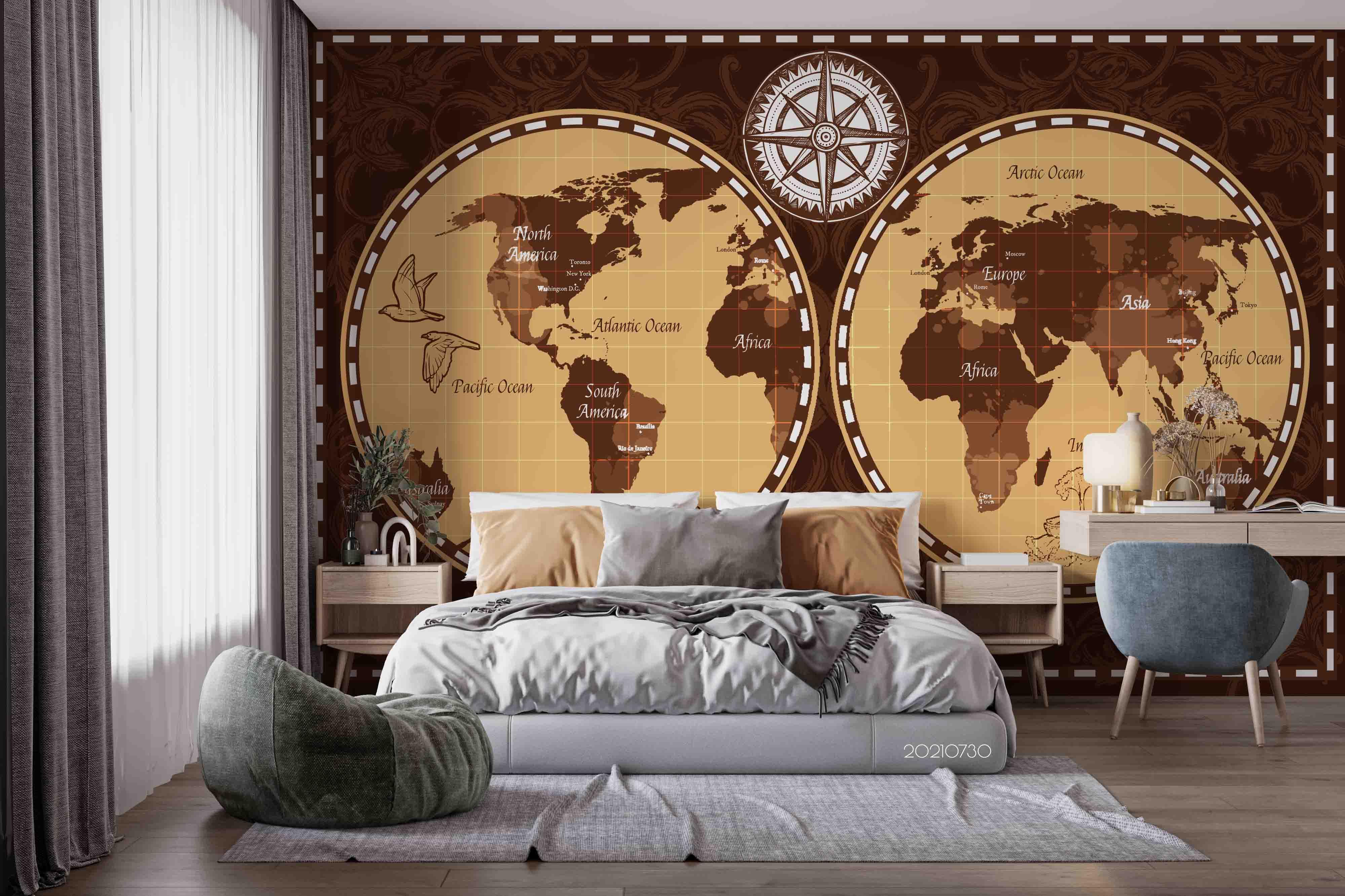 3D Retro Map World Wall Mural Wallpaper SWW4461- Jess Art Decoration
