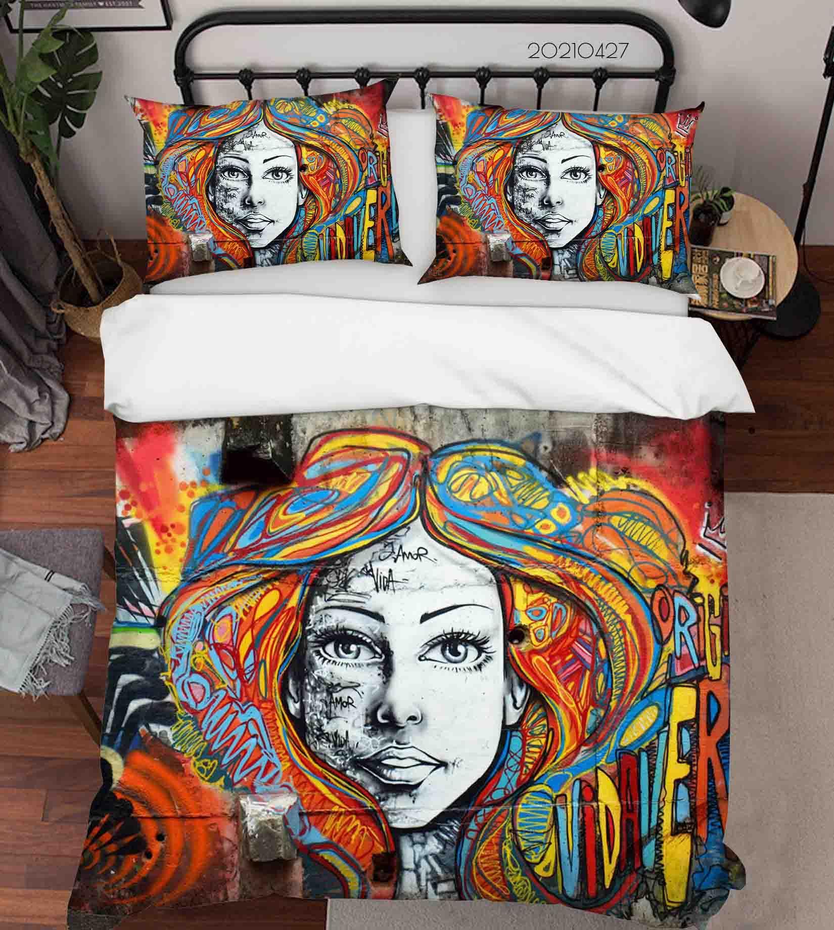 3D Abstract Color Art Graffiti Quilt Cover Set Bedding Set Duvet Cover Pillowcases 69- Jess Art Decoration