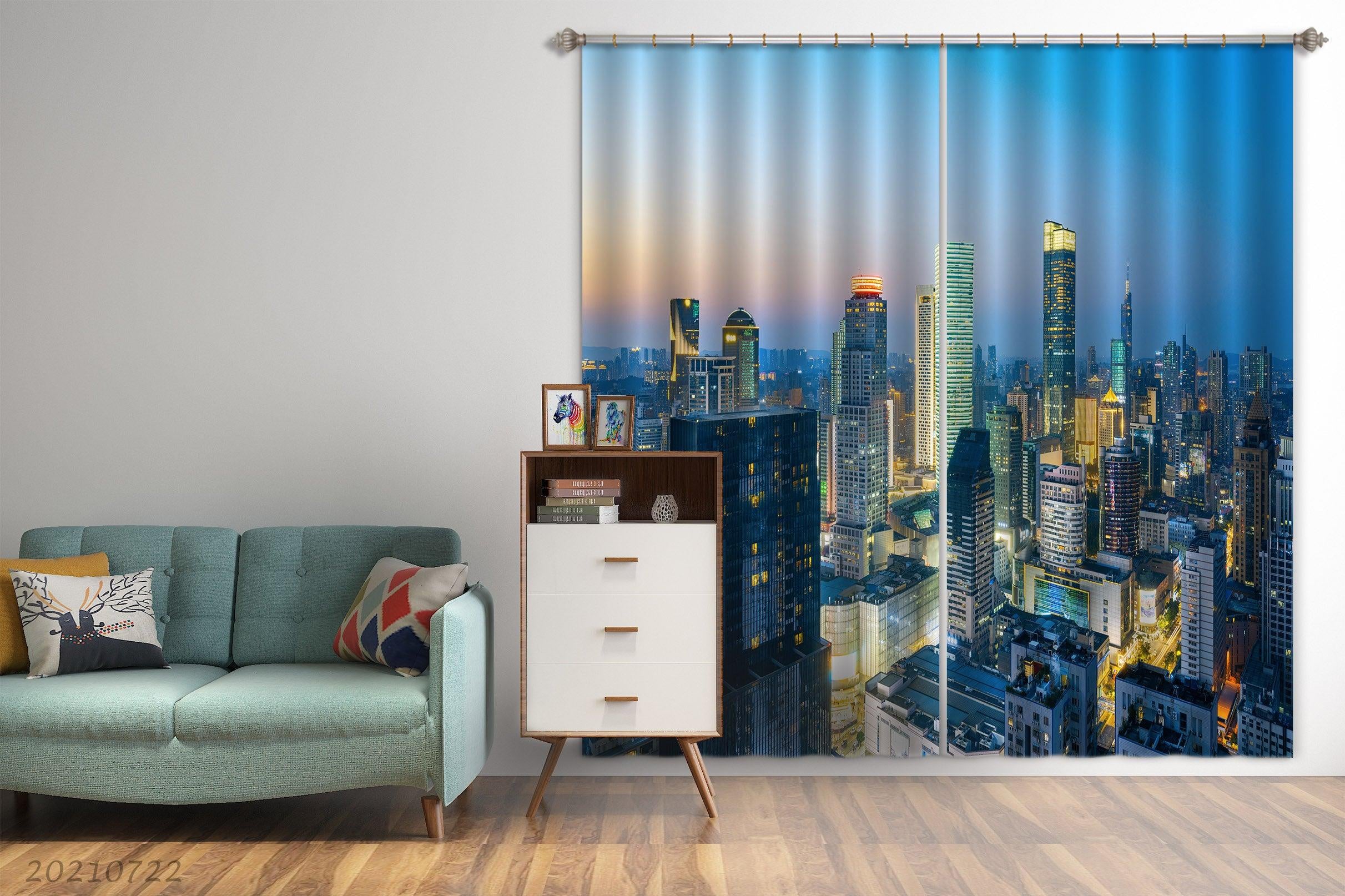 3D Blue Sky City Building Curtains and Drapes LQH 404- Jess Art Decoration