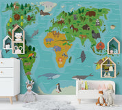 3D Green Animals World Map Wall Mural Wallpaper 39- Jess Art Decoration
