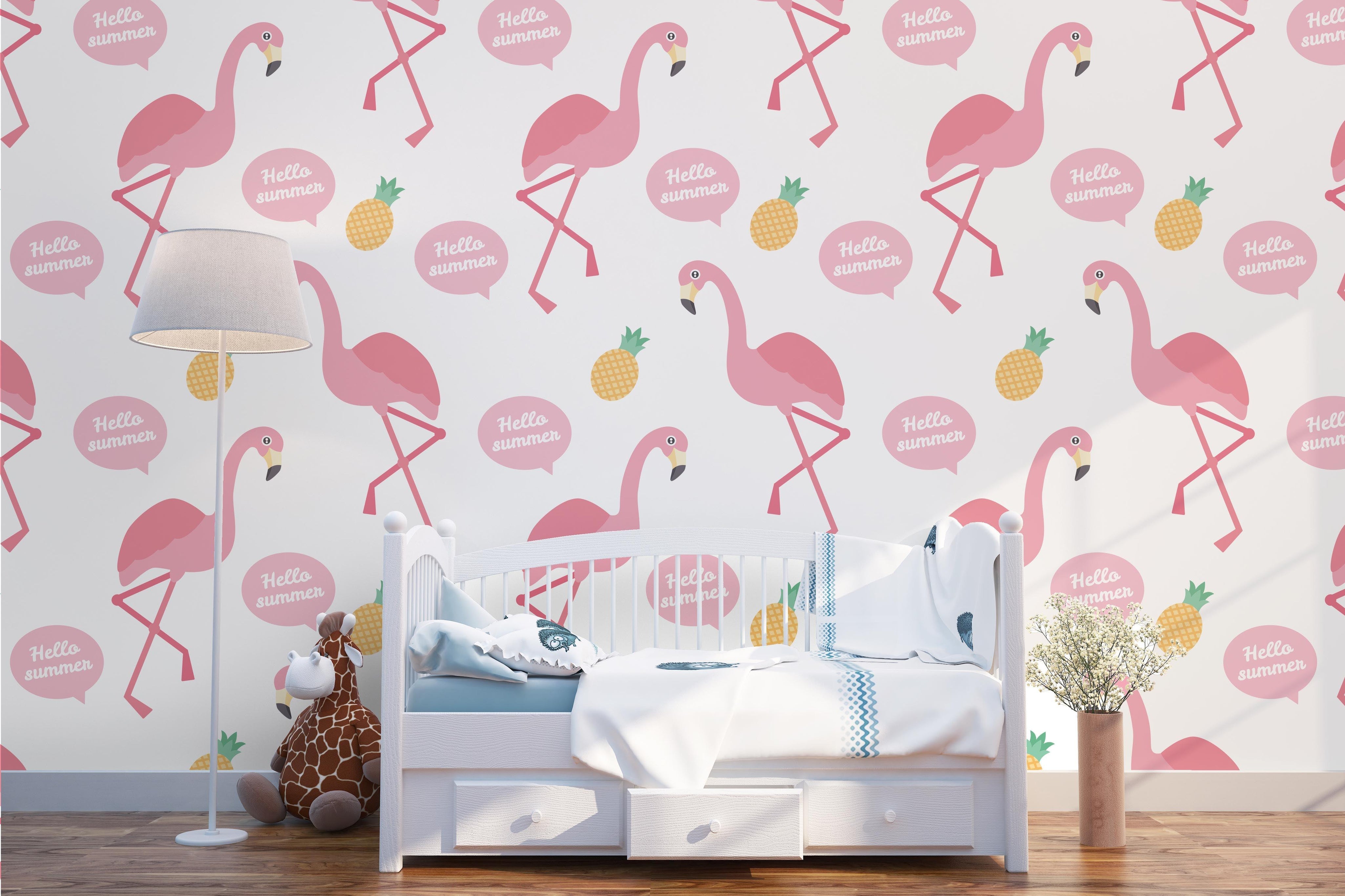 3D Flamingo Pineapple Wall Mural Wallpaper 201- Jess Art Decoration