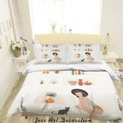 3D Beauty Woman Cat Porcelain Vase Plant Fruit Quilt Cover Set Bedding Set Duvet Cover Pillowcases SF25- Jess Art Decoration