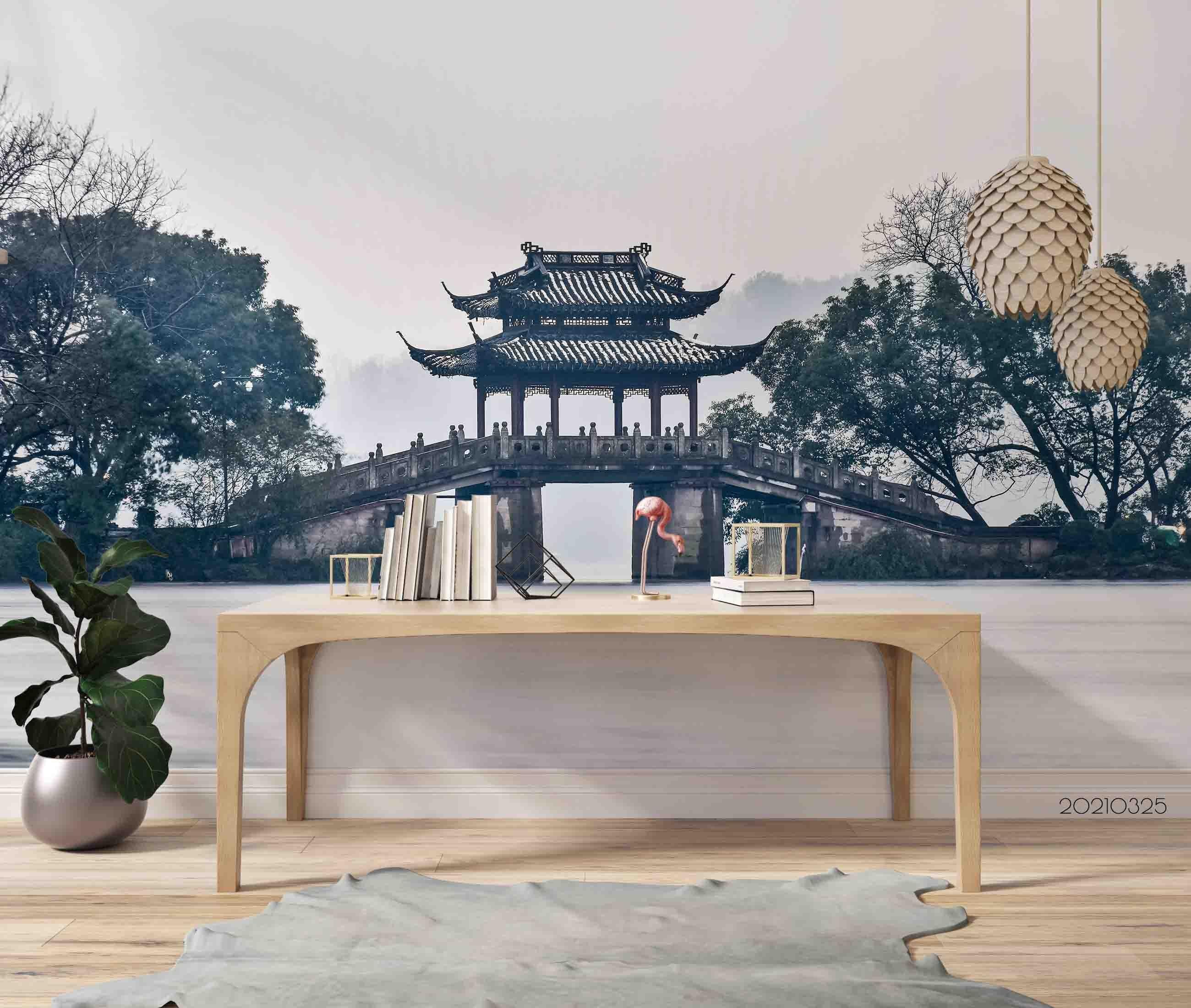 3D Chinese Architecture Landscape Wall Mural Wallpaper LQH 306- Jess Art Decoration