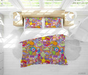 3D Abstract Color Art Graffiti Quilt Cover Set Bedding Set Duvet Cover Pillowcases 66- Jess Art Decoration
