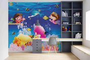3D Diving Sea Kids cartoon scuba diving sea mural wall mural wallpaper for kids room - view 3